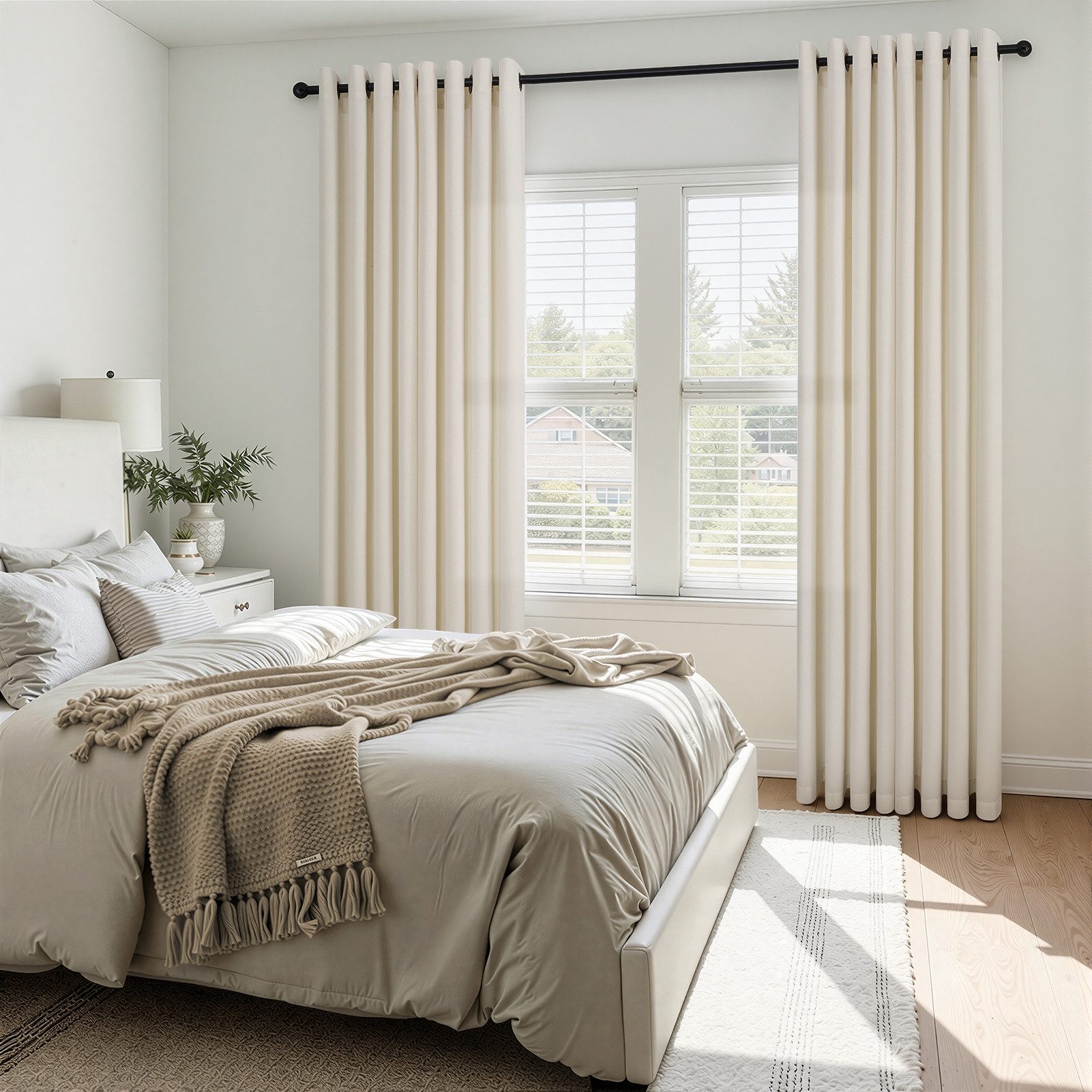 Topfinel Gardine wohnzimmer modern mit ösen leinenoptik boho leinen schlafzimmer (2 St), Ösen, halbtransparent, vorhänge Filterung Lichtdurchlässig Cremeweiß Le – Bild 5 von 5