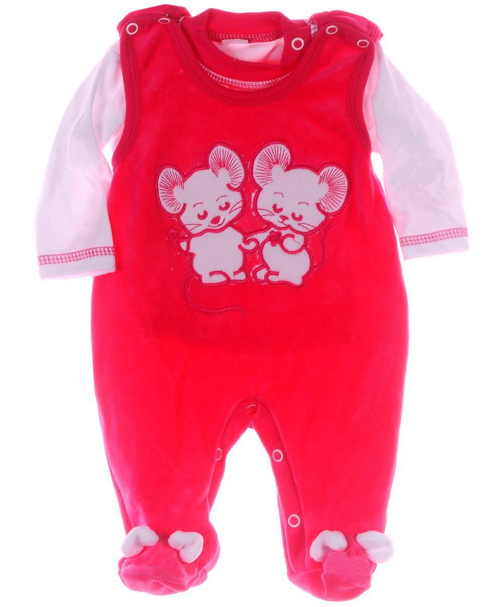 La Bortini Strampler Strampler und Shirt Baby Anzug in Grau Grün mit Maus aus weichem Velours, 44 50 56 62 68