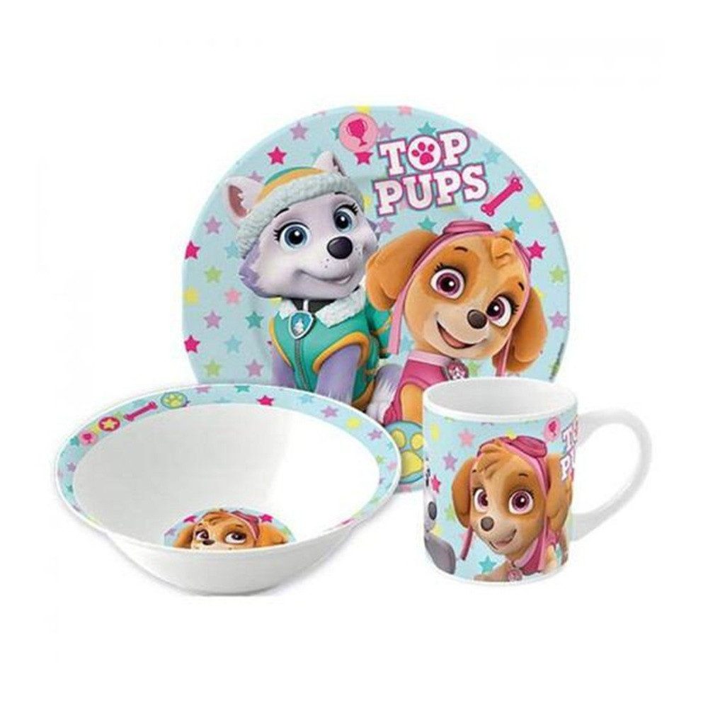 PAW PATROL Kindergeschirr-Set Paw Patrol Girl Stars Porzellan-Geschirrset, Mikrowellengeeignet, spülmaschinenfest