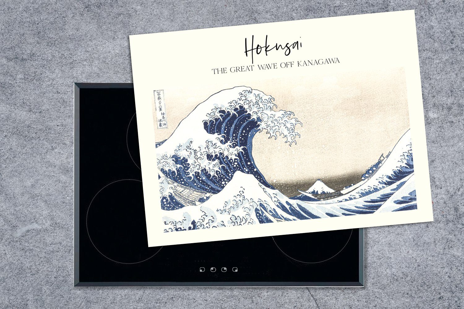 - Kunst, MuchoWow Hokusai Arbeitsfläche Die Herdblende-/Abdeckplatte Welle große 70x52 vor Japanische Vinyl, nutzbar, (1 - Ceranfeldabdeckung tlg), Kanagawa cm, Mobile