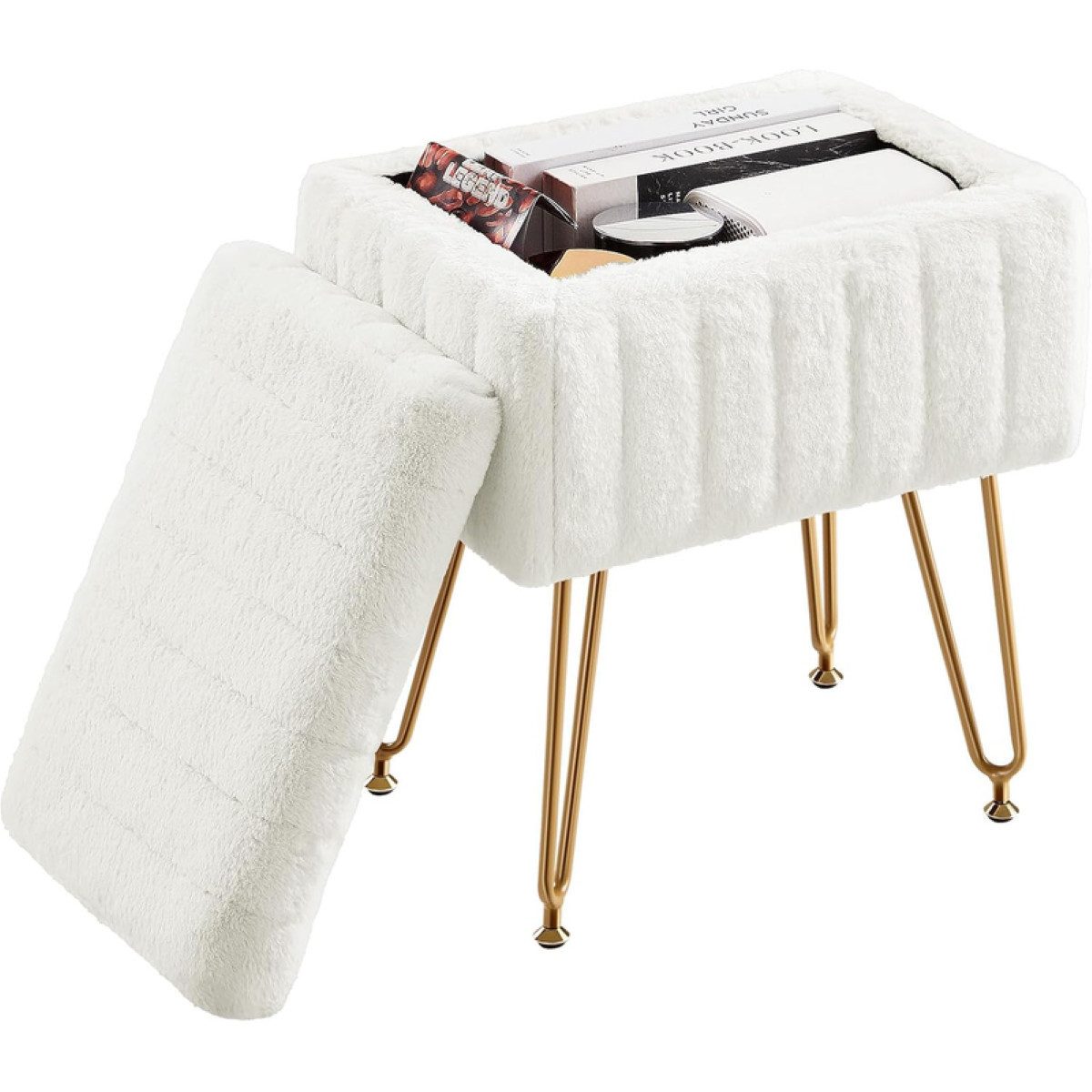 Nettlife Sitzhocker Aufbewahrung grau/Weiß modernes Design weiches Kunstfell-Kissen (1 St), für Schminkhocker oder Sitzhocker zum Schuhe wechseln