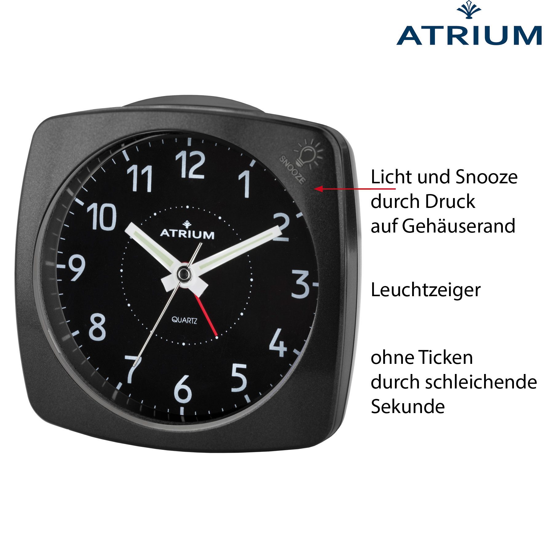 Atrium Quarzwecker A251 Analog Quarz ohne Ticken Licht Snooze Klassisch Modern – Bild 2 von 5