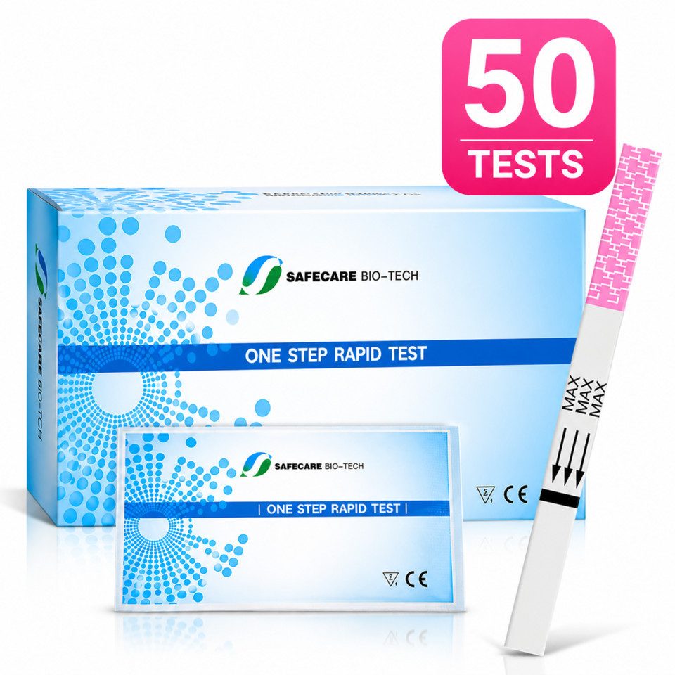 Safecare Bio-Tech Ovulationstest X 50 - Fruchtbarkeitstest Für Frauen, 25mlu/ml, Streifen, 50-tlg., 50 Stück, Hohe Genauigkeit bei richtiger Anwendung.