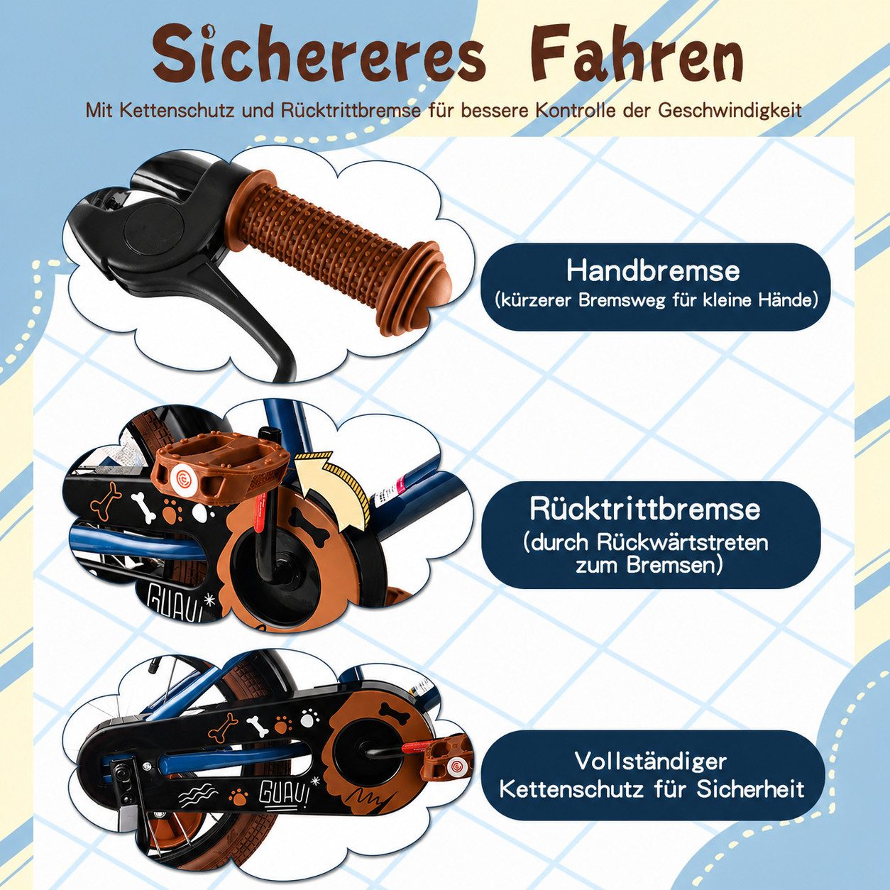 Vankel Kinderfahrrad Kinderfahrrad 12–16 Zoll für Jungen, 1 Gang, Mit Stützrädern und Korb