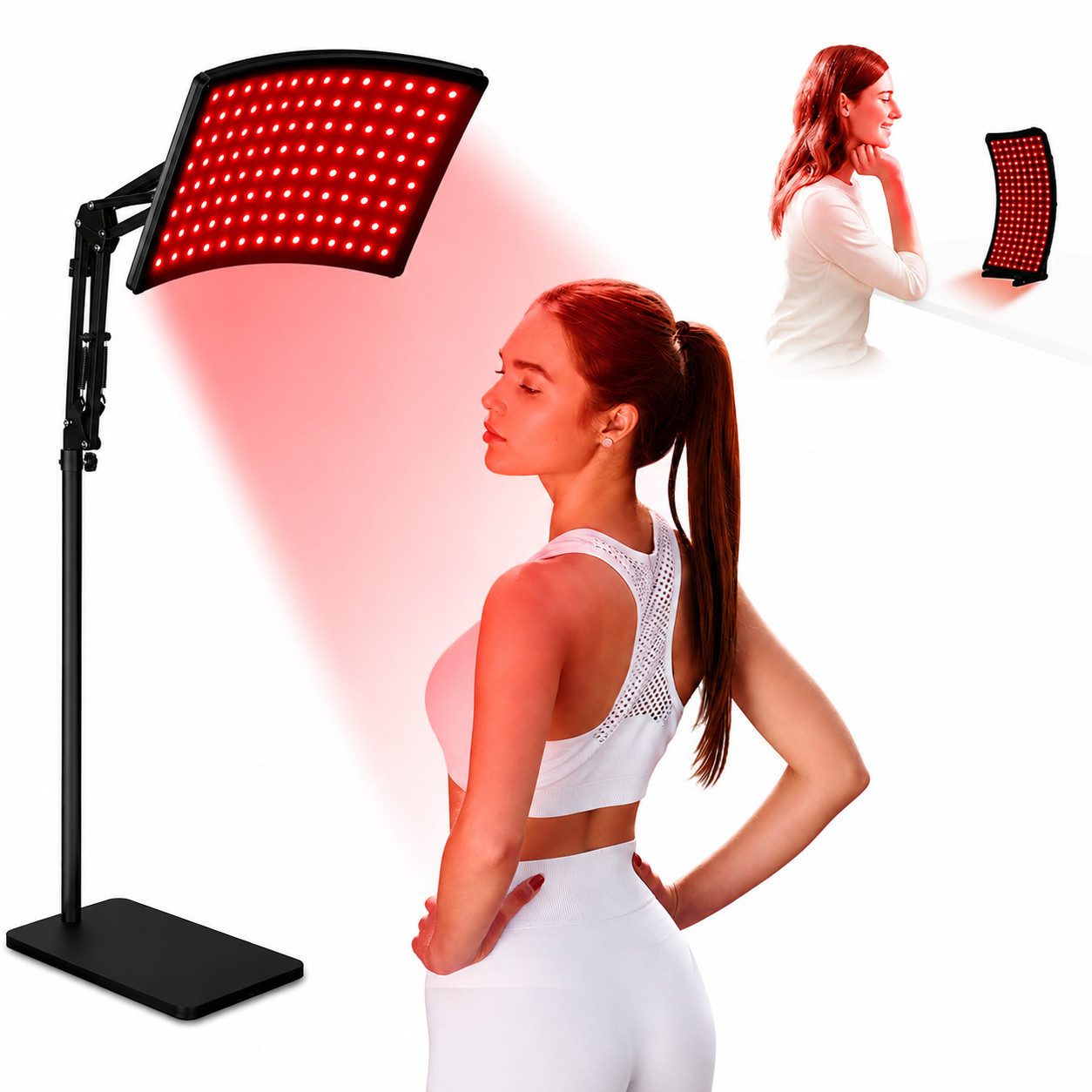 ibettertec Infrarotlampe Beauty-Lichtgerät, Rotlichtpanel für Gesicht und Körper, Wellnesslampe, LED-Lichtgerät für Zuhause, Pflege und Entspannung, 660/850 nm, 120 Dual-Chip-LEDs, 37 × 21 cm, Standfuß, 2,8 kg