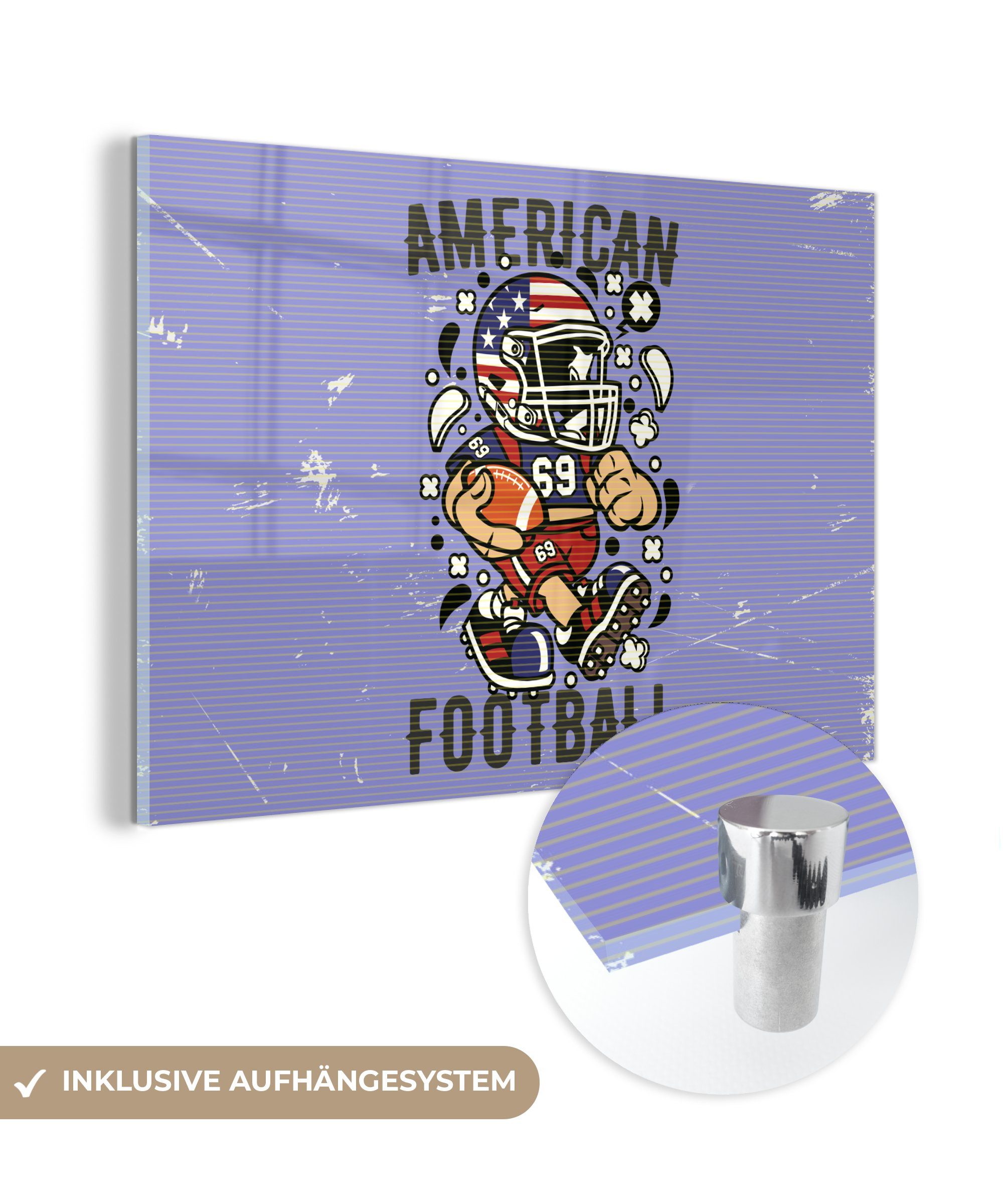 MuchoWow Acrylglasbild Fußball - Amerika - Jahrgang, (1 St), Glasbilder - Bilder auf Glas Wandbild - Foto auf Glas - Wanddekoration