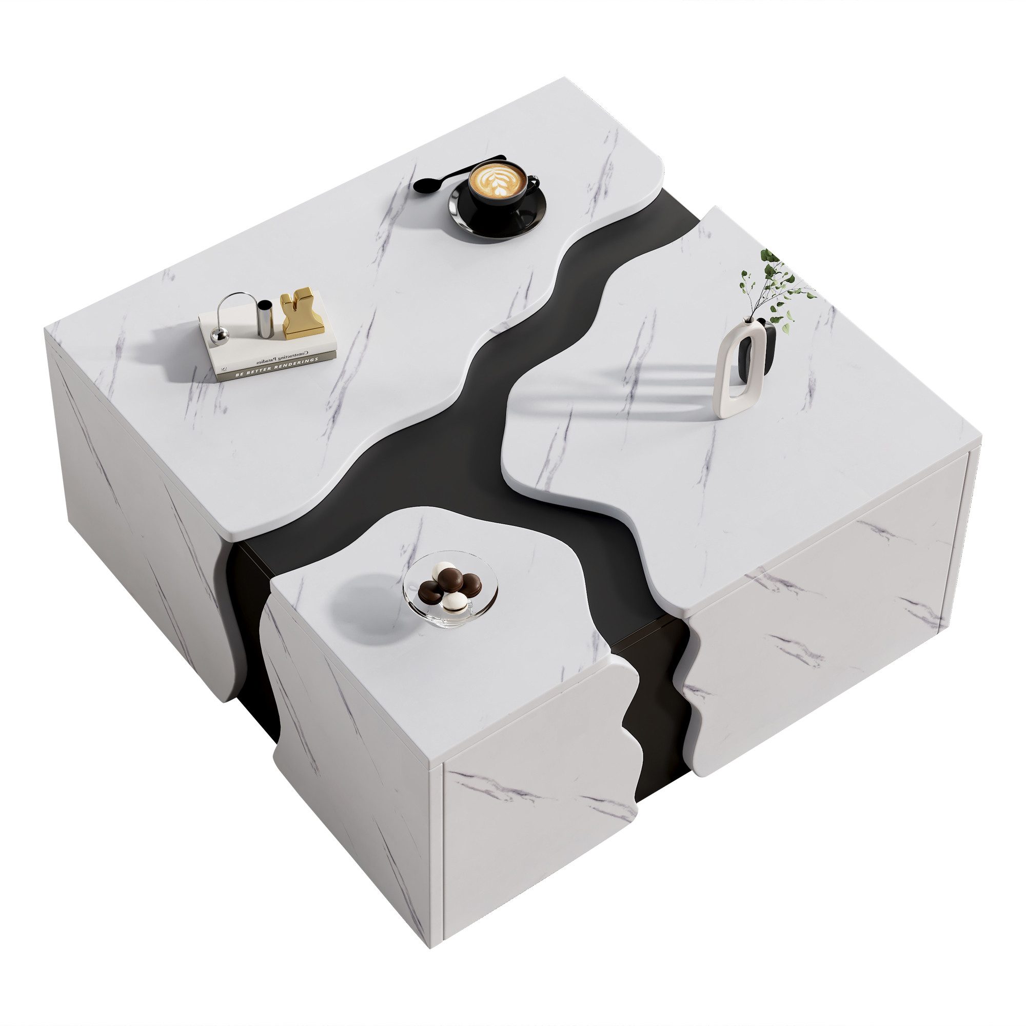 Couchtisch in Marmoroptik, moderner geometrischer Beistelltisch