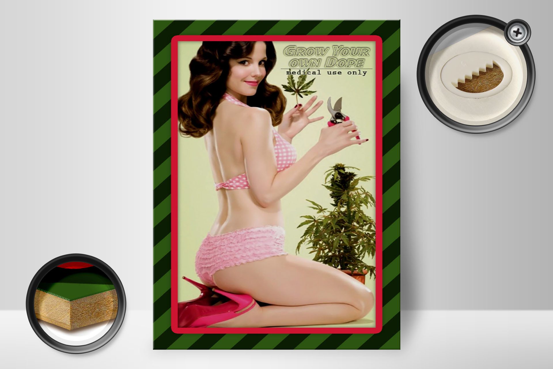 Femer GmbH Holzbild Cannabis 30x40cm grow your own dope Pinup, Nostalgie Retro Altes (1 St), Glatte Holzfaserplatte (MDF), vorn beschichtet