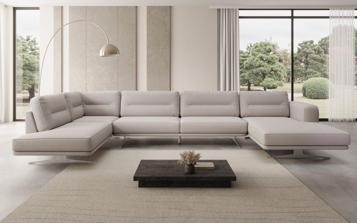 Luxusbetten24 Wohnlandschaft Designer Sofa Wohnlandschaft Torino U, mit eleganten Chrom-Metallfüßen