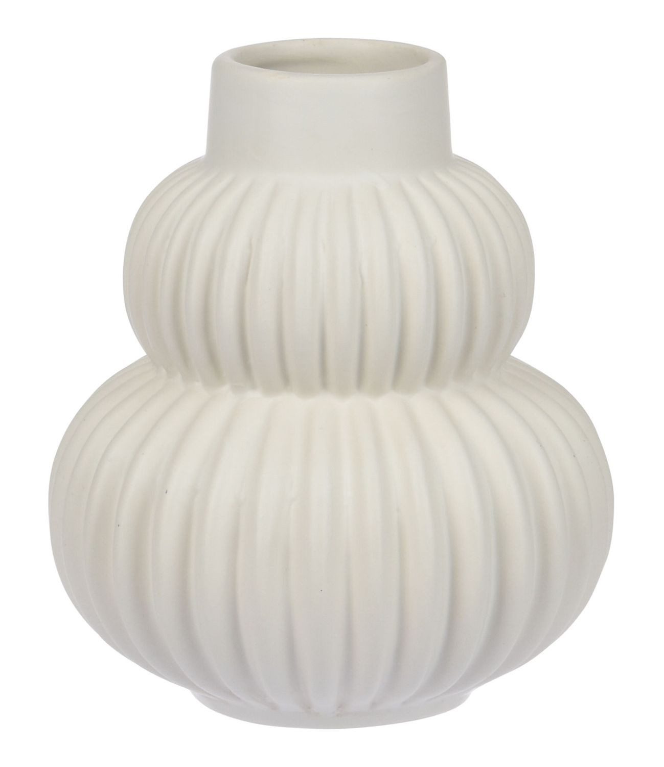 ZauberDeko Dekovase Vase Weiß Geriffelt zwei Rundungen Tischdeko Porzellan 16cm Hoch