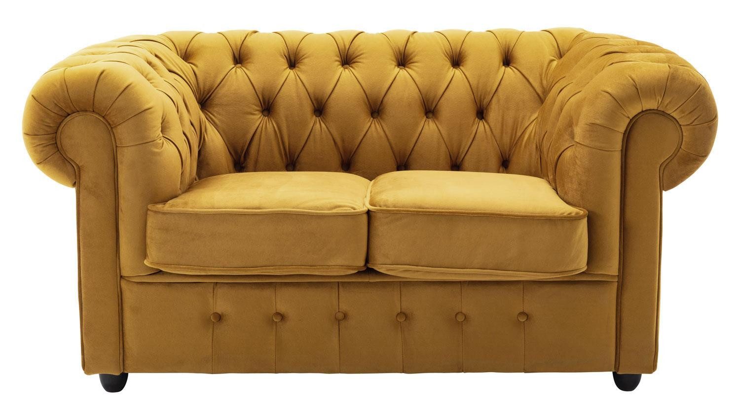Möbel Akut Sofa 2-Sitzer Sofa Chesterfield Couch Samt safrangelb 156 cm