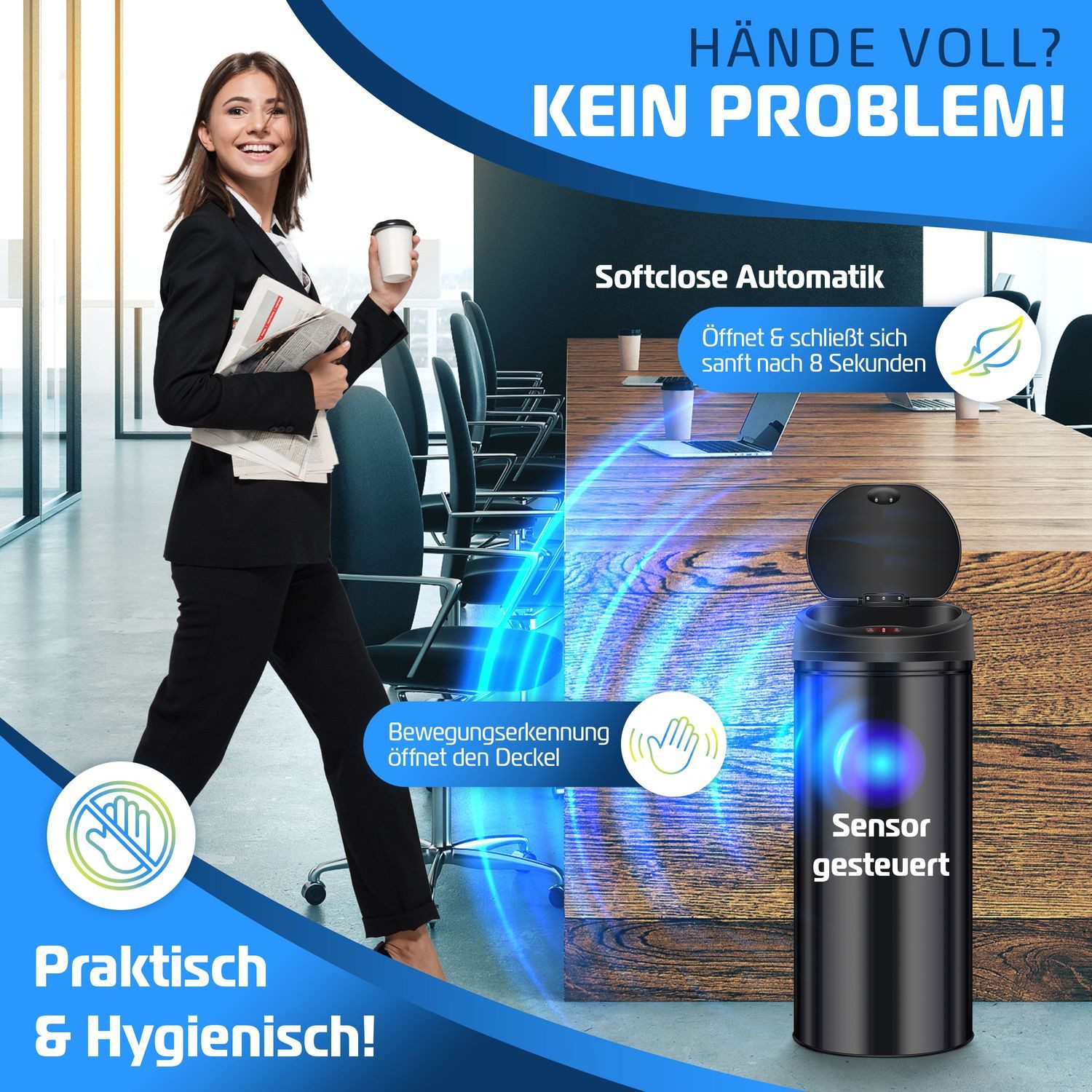 KESSER Mülleimer, Automatik Sensor Mülleimer Abfalleimer Abfall EDELSTAHL