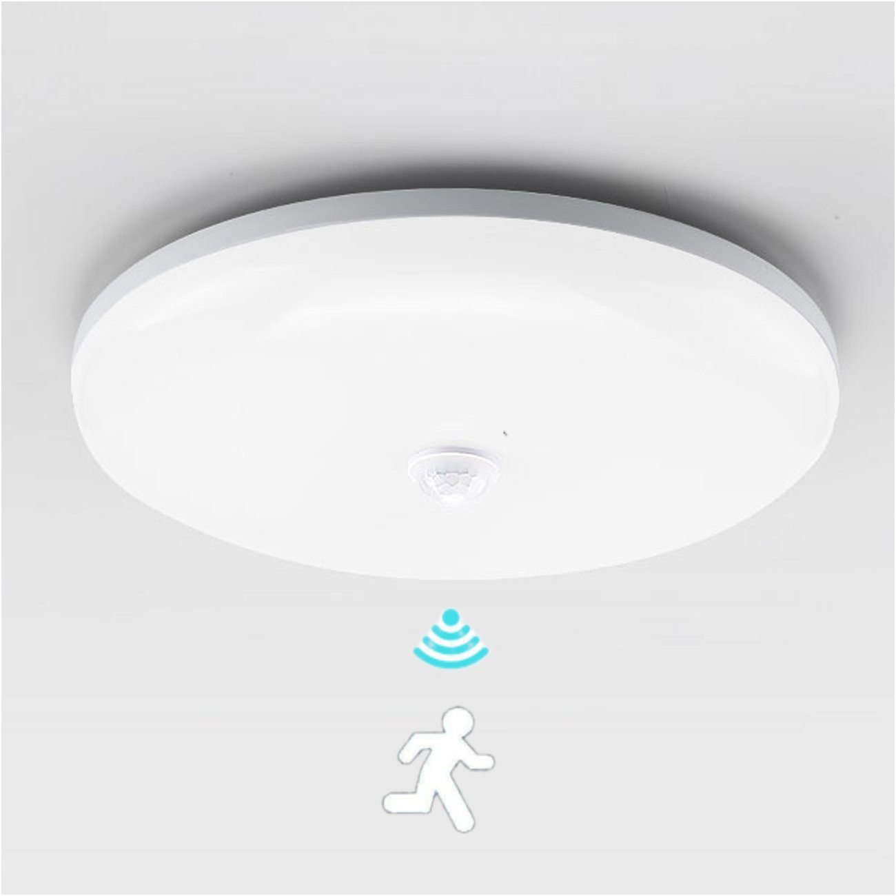 WILGOON Deckenleuchte LED Deckenleuchte mit Bewegungsmelder, 360° Sensor, rund Ø 22/30 cm, IP54 Wasserfest, LED fest integriert, Kaltweiß, 18W 1800LM, Deckenlampe 6500K für Balkon Flur Garage Treppe Gang