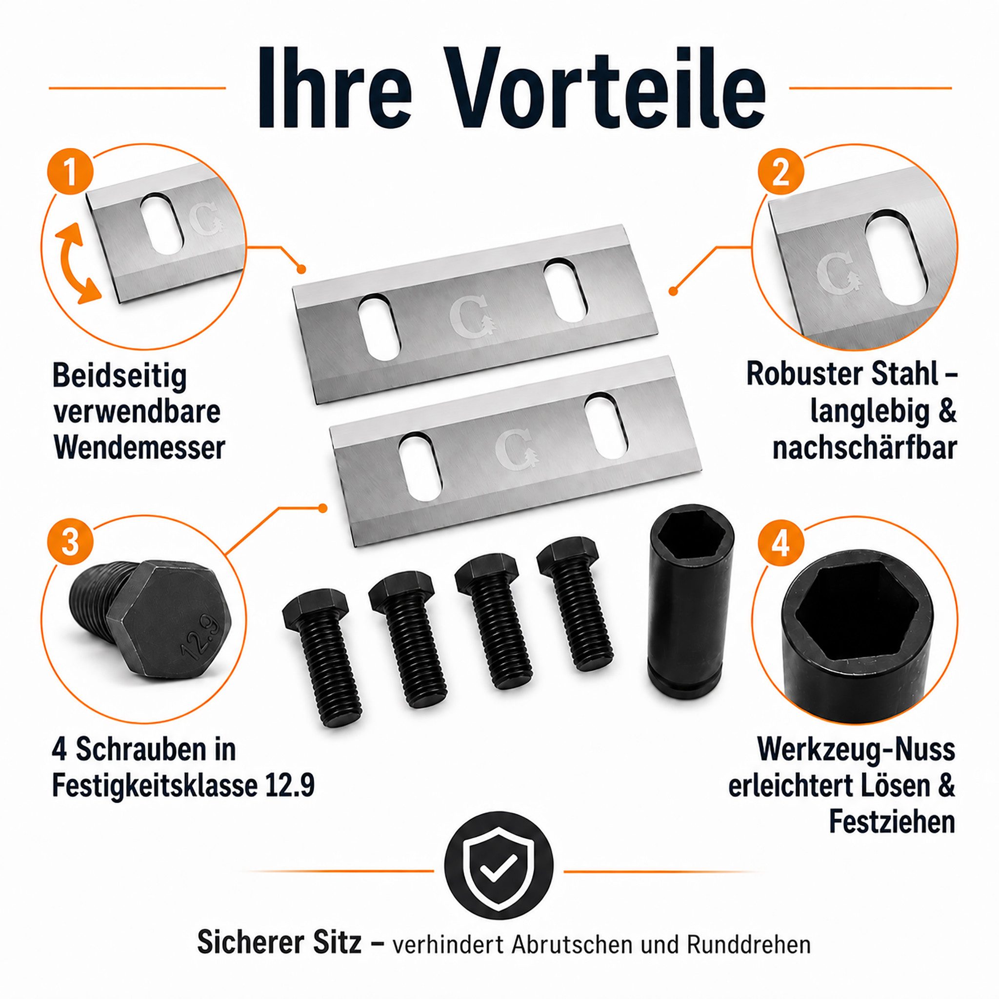 ECI Tools Häckslermesser ECI Messer-Montage-Komplett-Kit für FM4DDE FM6DD Gartenhäcksler