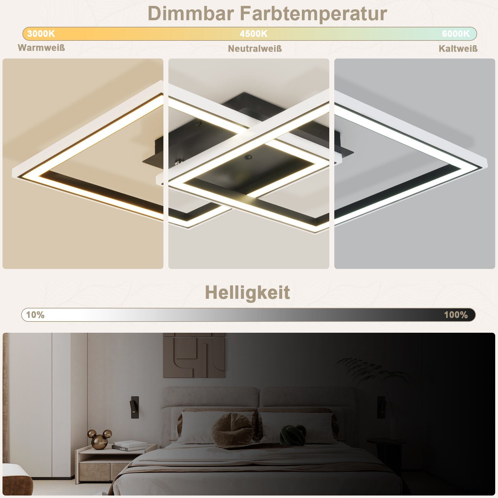 für RGB integriert, mit Wohnzimmer fest LED 35W Deckenleuchte Schwarz Schlafzimmer Dimmbar Deckenlampe Deckenbeleuchtung, Fernbedienung Nettlife Flur Farbwechsel, Küche LED