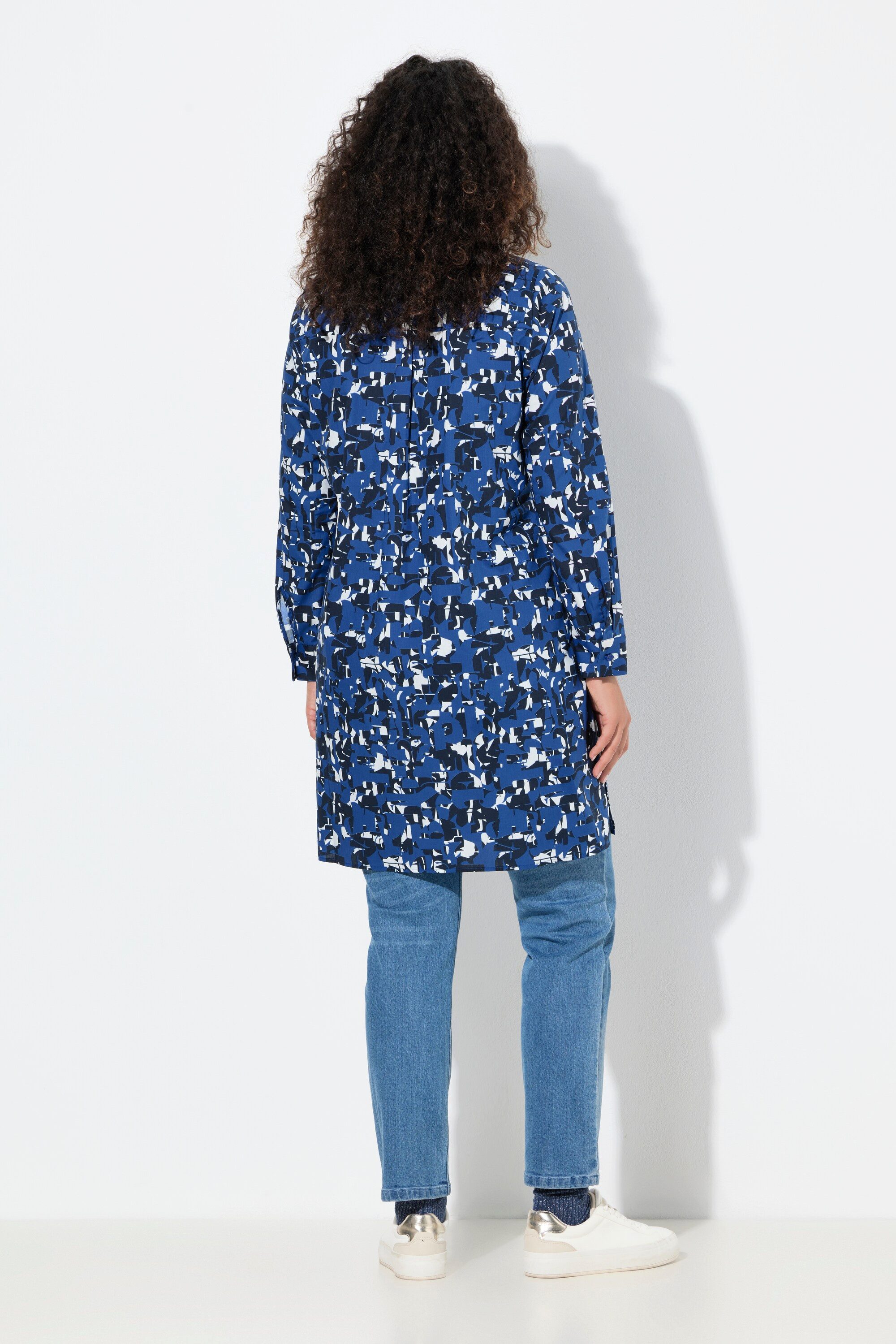 Ulla Popken Longbluse Longbluse Buchstaben A-Linie Hemdkragen Langarm
