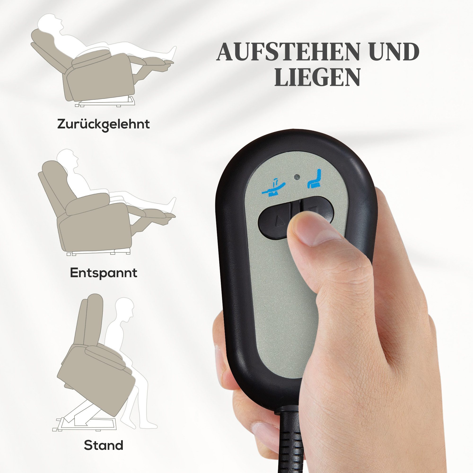 HOMCOM Relaxsessel Sessel mit Aufstehhilfe und Fußstütze (TV-Sessel, 1-St., Fernsehsessel), für Wohnzimmer, Beige