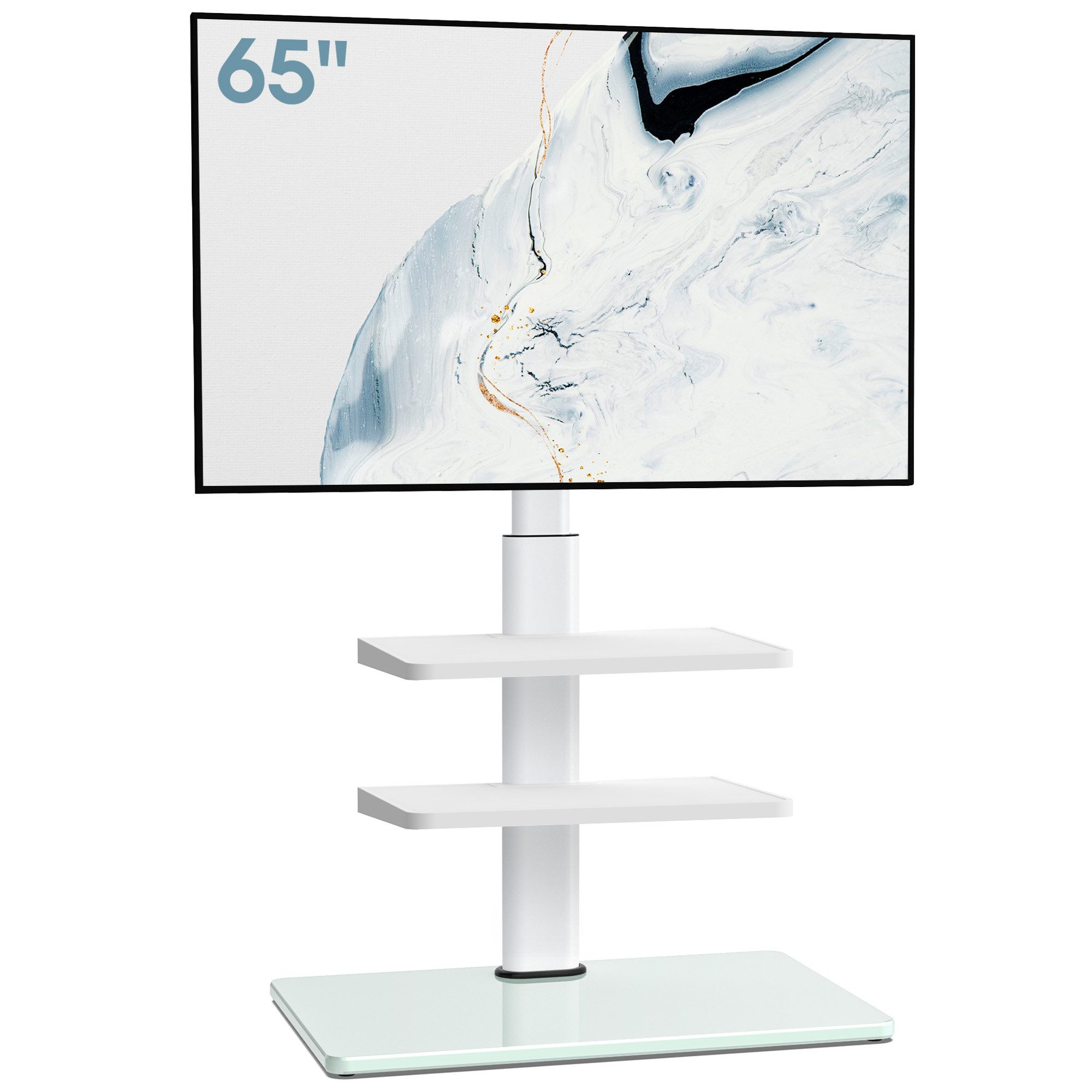 AOKCOS TV-Ständer mit 2 Ablagen, ±30° schwenkbar, höhenverstellbar, 32-70 Zoll, (bis 70 Zoll, -2° - 10° neigbar)