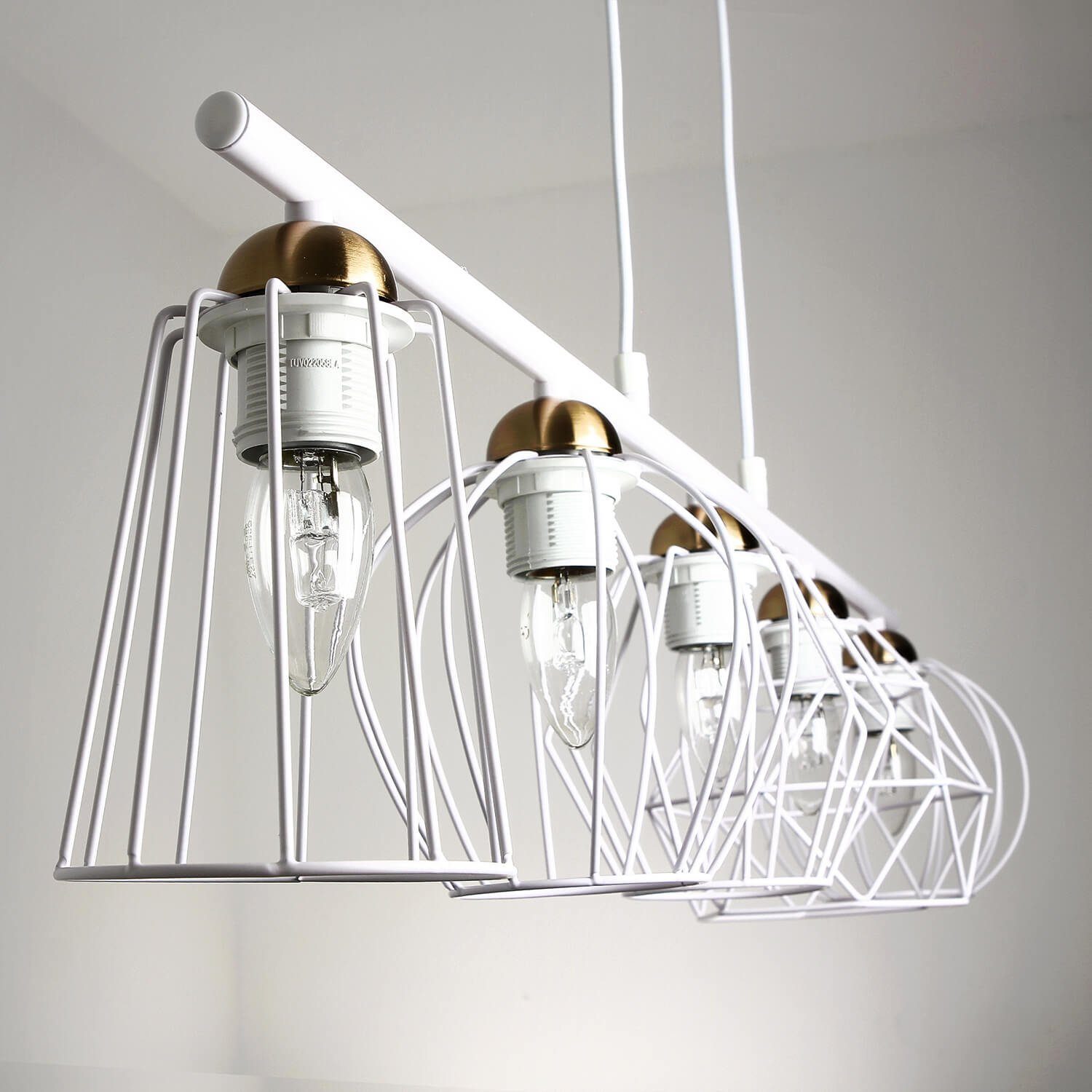 Licht-Erlebnisse Pendelleuchte GALAXY, ohne Leuchtmittel, Design Hängelampe Weiß Drahtgestell 5-flammig stylisch