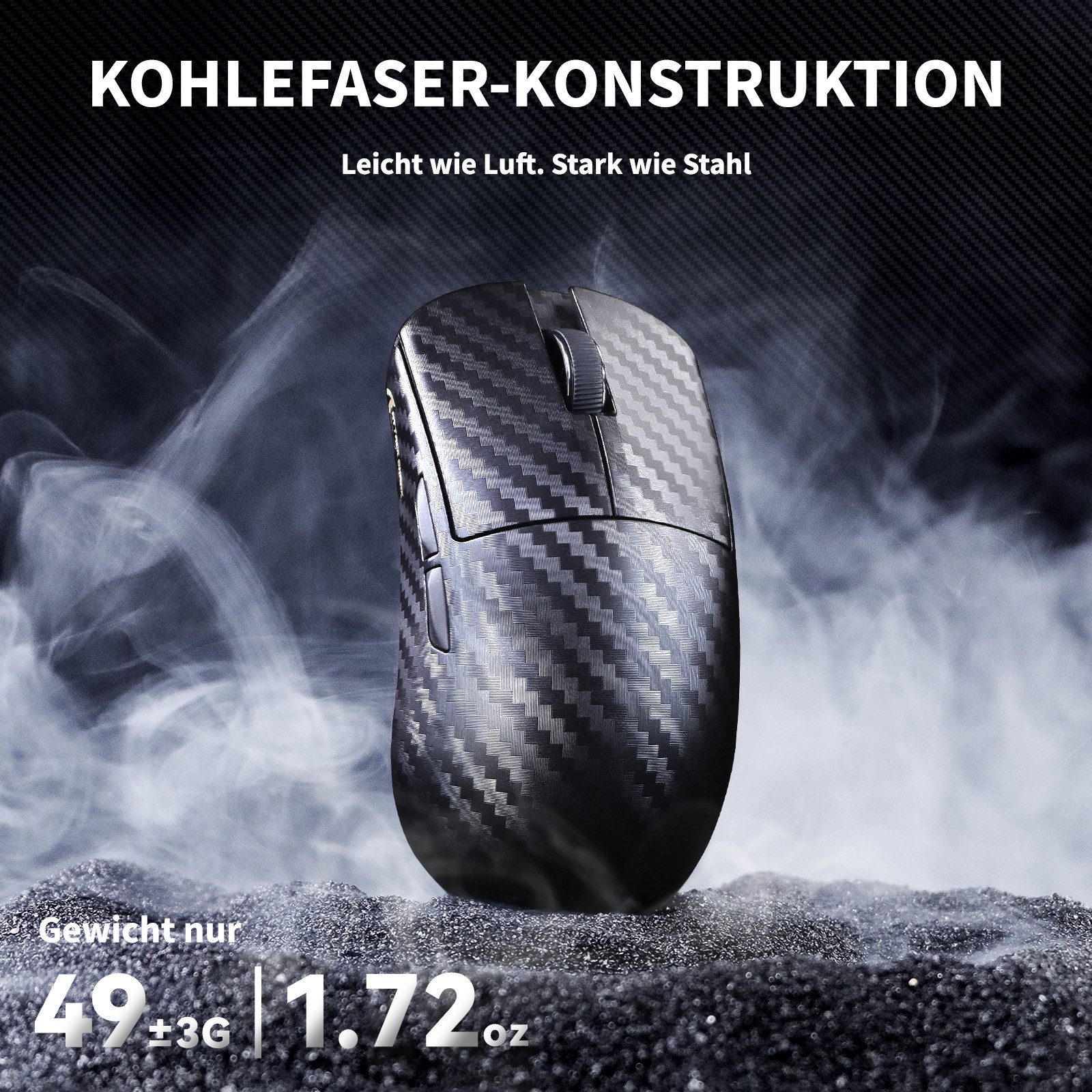 ATTACK SHARK R11Ultra 8K Kohlefaser kabellose Gaming-Maus mit 42000 DPI Gaming-Maus (kabelgebunden, Bluetooth, 2.4G, 8000 dpi, Kohlefaser-Design,kabellose,leicht,8k,2.0000 FPS)