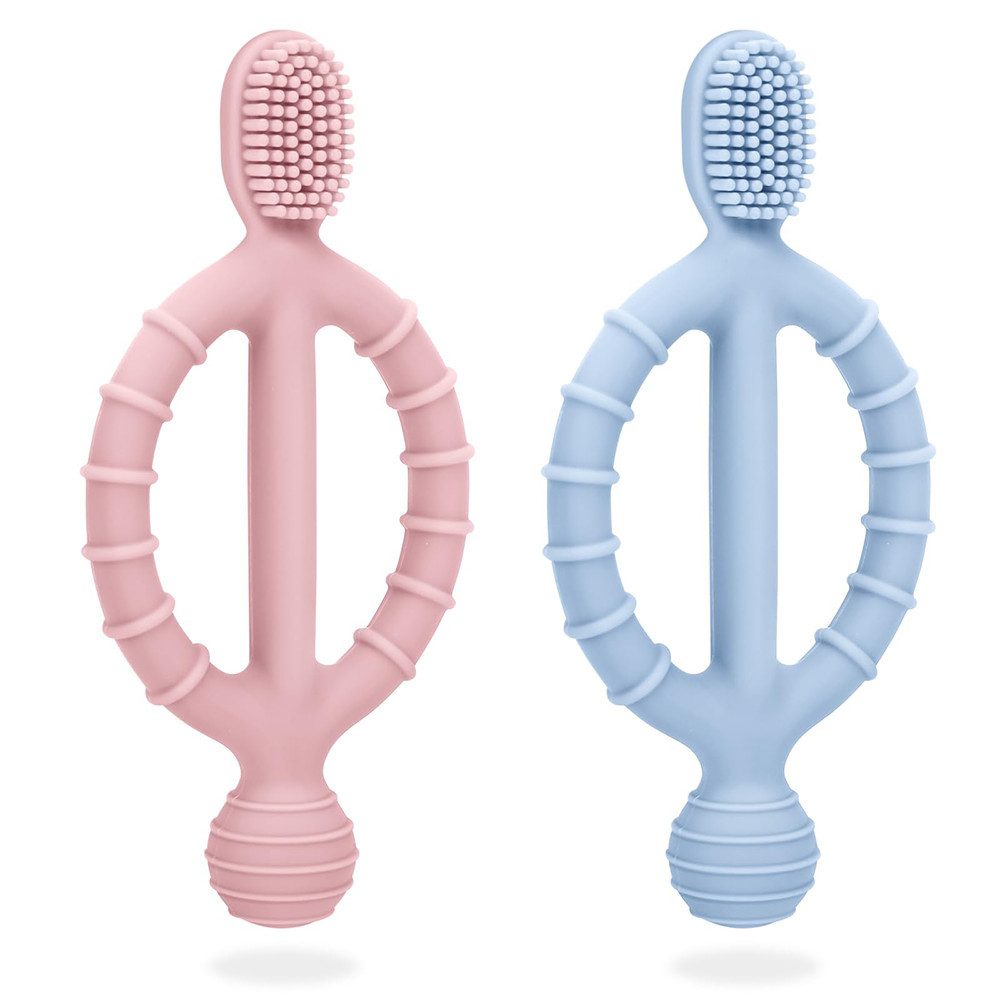 MINISO Beißring Baby Beißspielzeug, 2 Stück Kinderzahnbürste Zahnungshilfe, (2-tlg), Beißring aus Silikon BPA-frei, ab 3 Monaten,Greifspielzeug