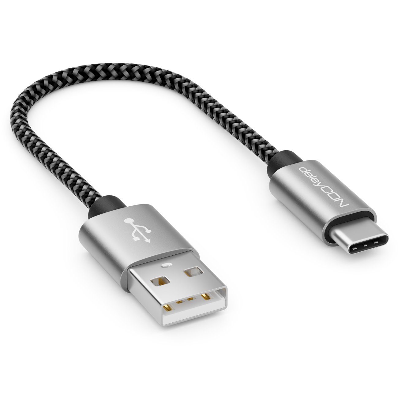 deleyCON 0,15m USB-C Kabel Nylon Ladekabel Datenkabel USB Typ C Handy USB-Kabel