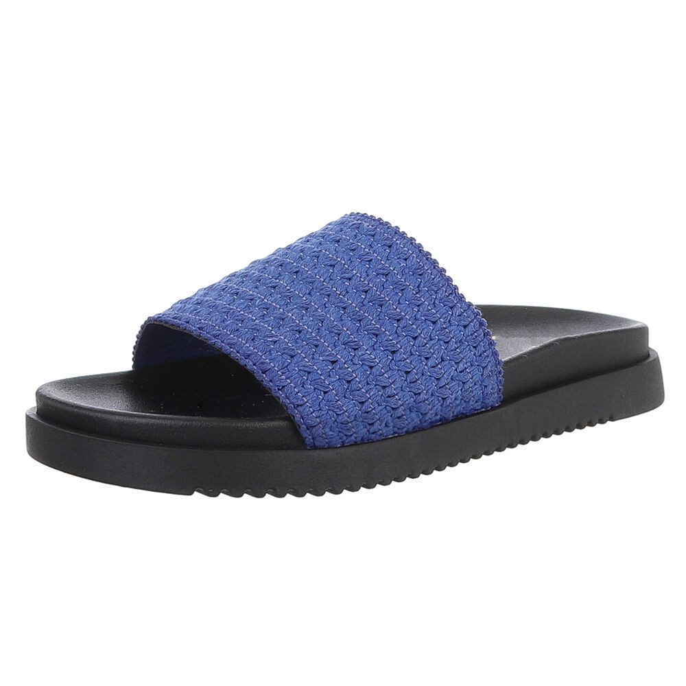 Ital-Design Moderne Damen Sandalen mit geflochtenem Obermaterial Pantolette (89372630) Flach Pantoletten in Blau