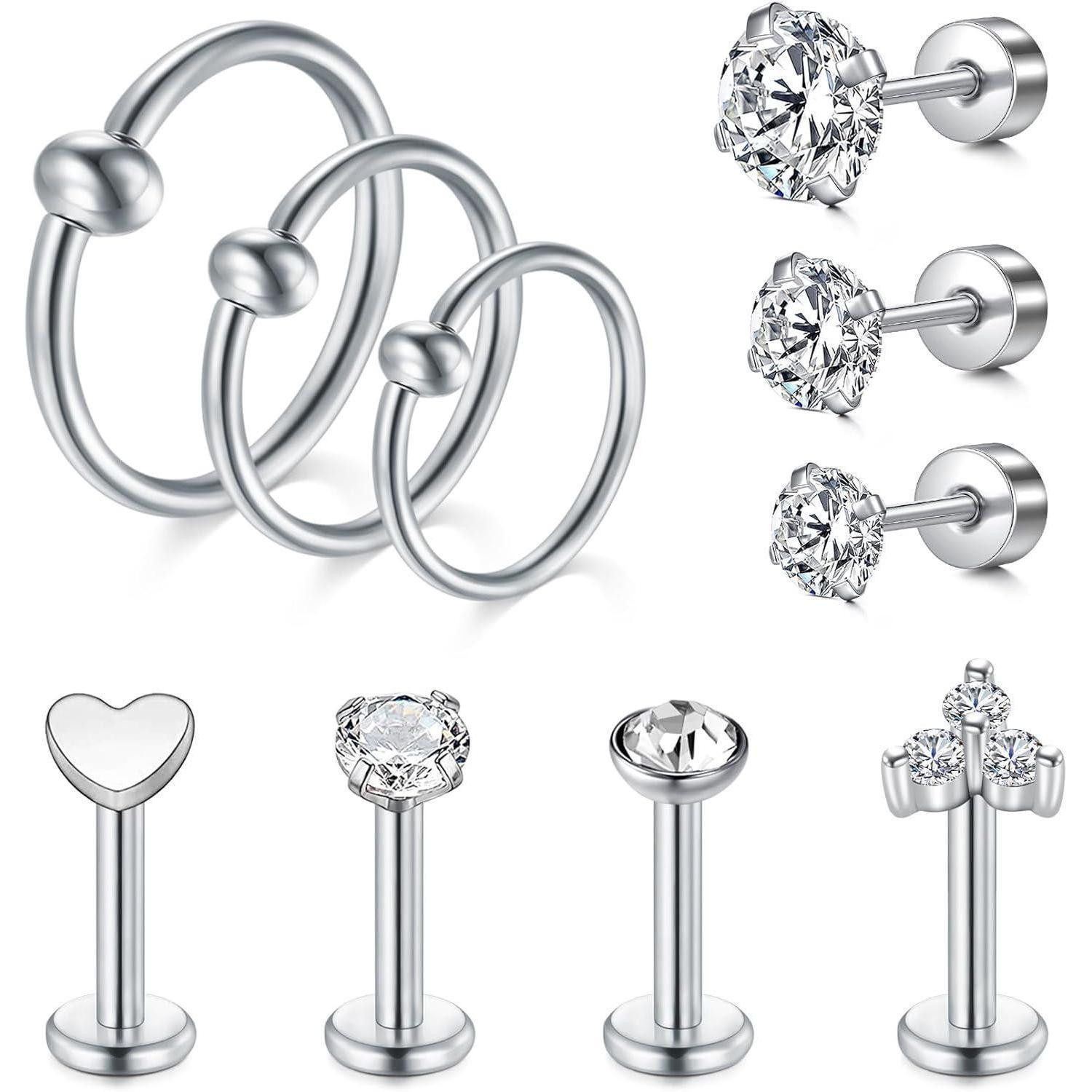 Piercing-Set 16G Acryl Chirurgenstahl Lippenpiercing Stud Labret Tragus Helix