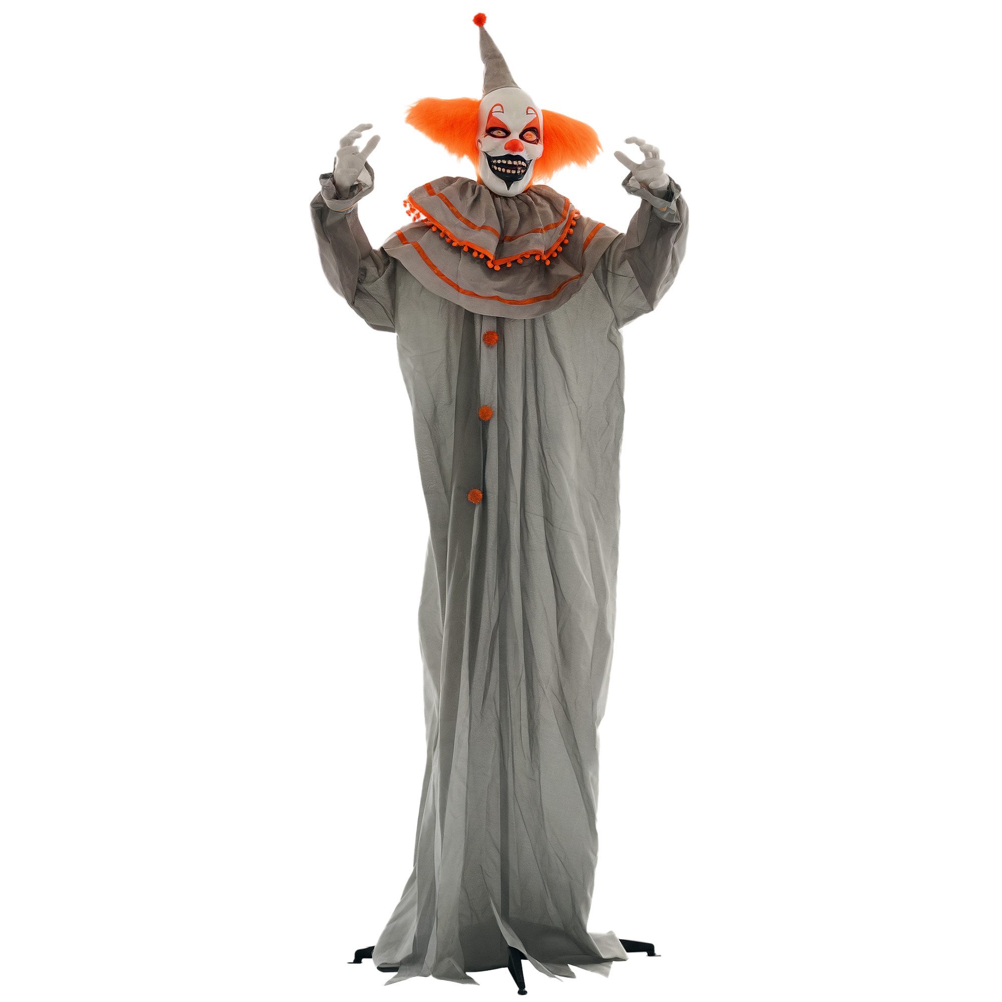 HOMCOM Dekofigur 183cm Haustür Deko mit LED-Lichter, Soundfunktion und Garten Deko (Halloween Dekoration, 1 St., Stehender Clown), in Lebensgröße für Party, Ora – Bild 2 von 5