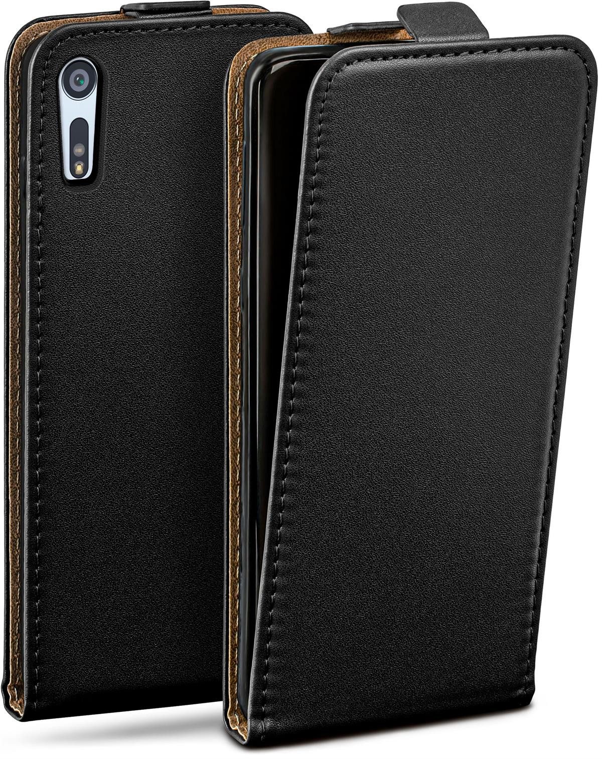 moex Handyhülle für Sony Xperia XZ Hülle Klappbar Flip Case Schwarz 5,2 Zoll, 360 Grad Schutz Handytasche Leder Optik PU Lederhülle Cover Klapphülle