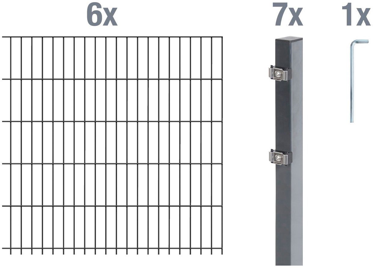 Alberts Doppelstabmattenzaun Grundset, (Set), Höhe: 80-200 cm, Gesamtlänge: 4-30 m, zum Einbetonieren