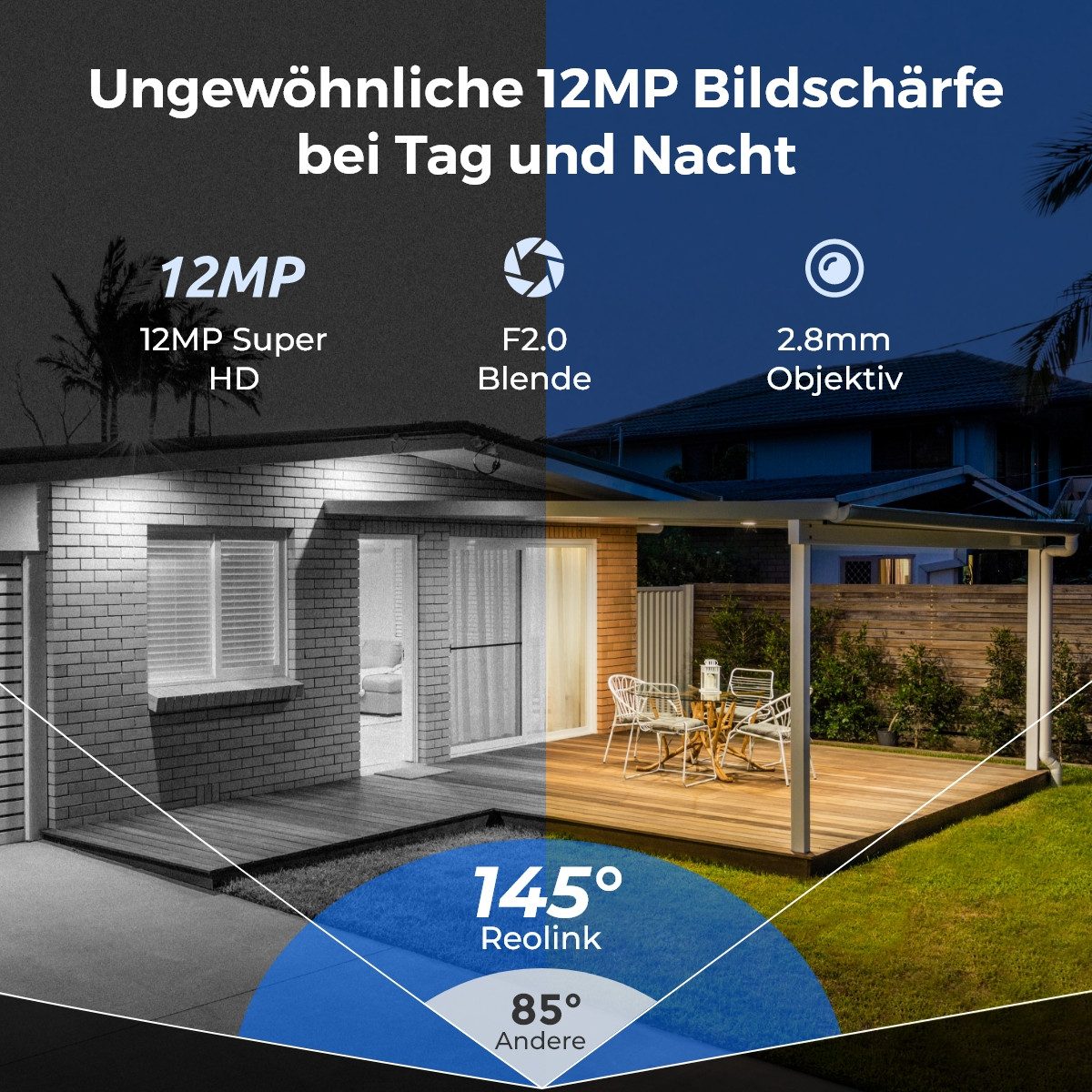 Reolink Überwachungskamera PoE Set RLK8-1200V4 (Innenbereich, Außenbereich, Farbnachtsicht,145° Superweitwinkel, IK10 Vandalismus,2-Wege-Audio)