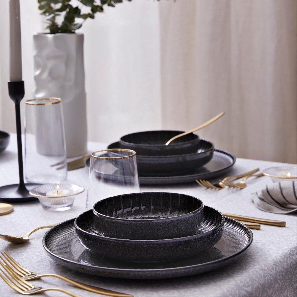 Kütahya Porselen Tafelservice Kütahya Porselen Crest 18-tlg. Tafelservice Anthrazit –Reaktive, Porzellan