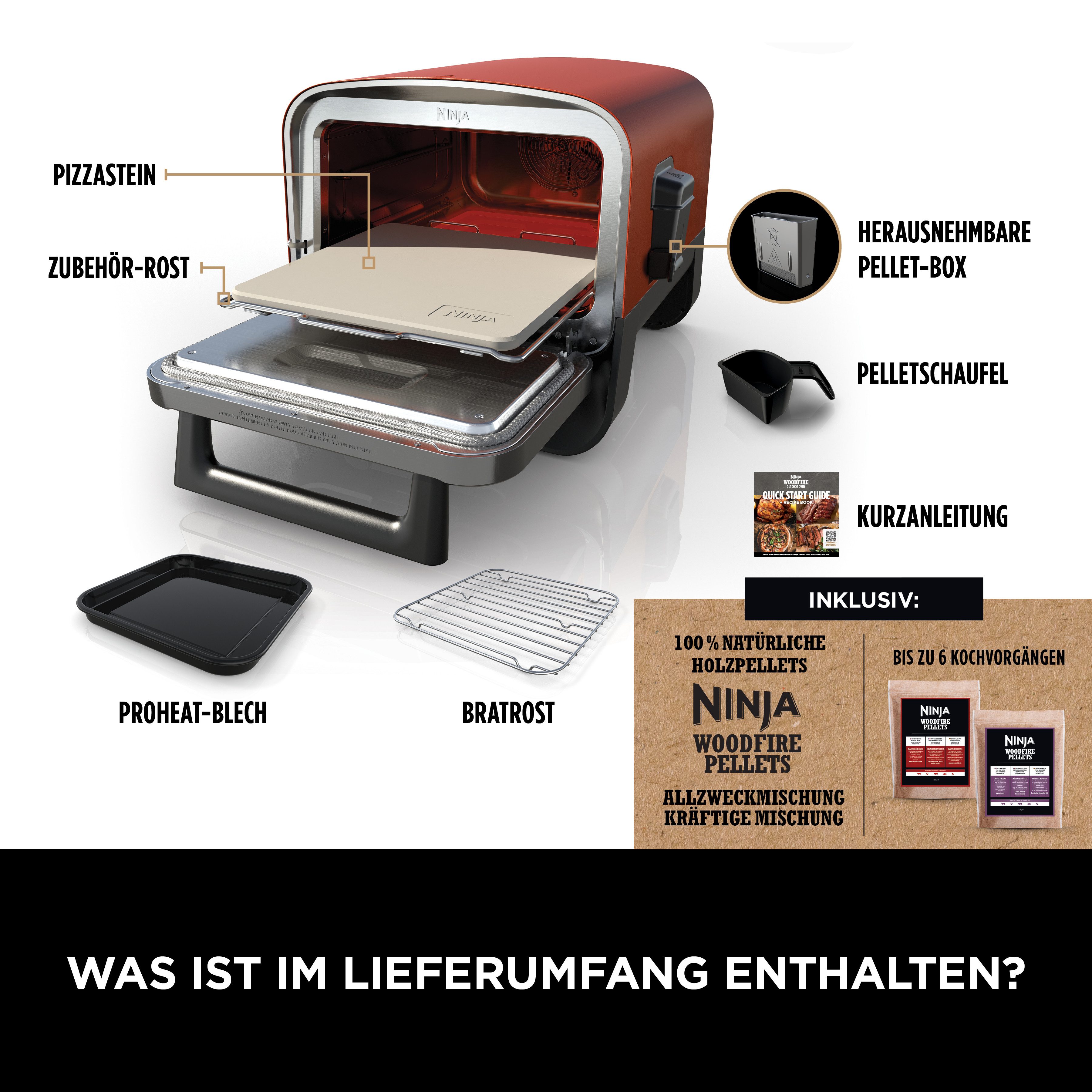 NINJA Multiofen OO101EU, Elektrischer Outdoor Pizzaofen und Smoker, 8-in-1: Pizza, Schmoren, Max Roast, Grillen, Backen/Rösten, Smoken, Dörren&Warmhalten