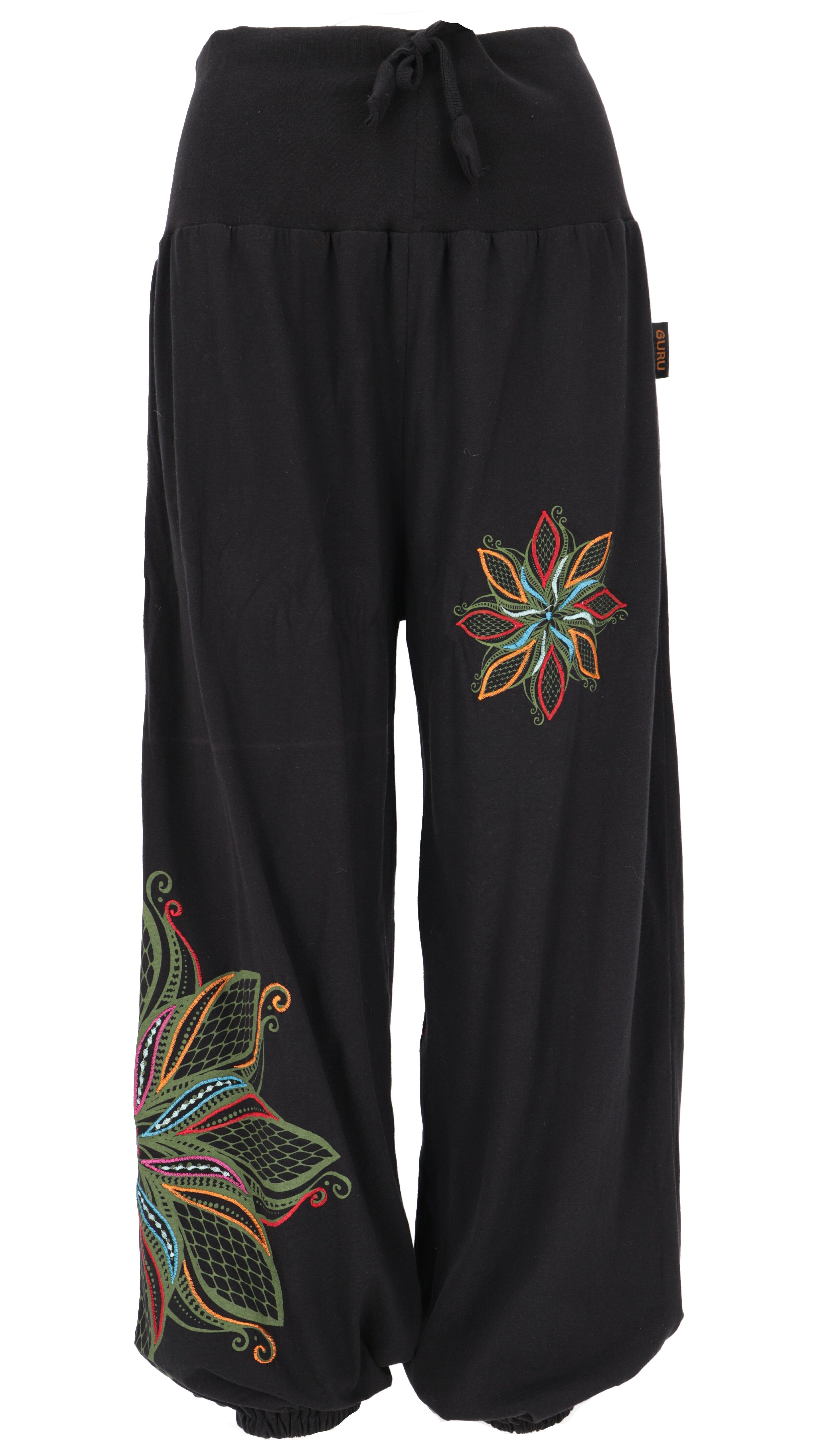 Guru-Shop Relaxhose Weite Pluderhose mit breitem Bund und.. Ethno Style, alternative Bekleidung schwarz