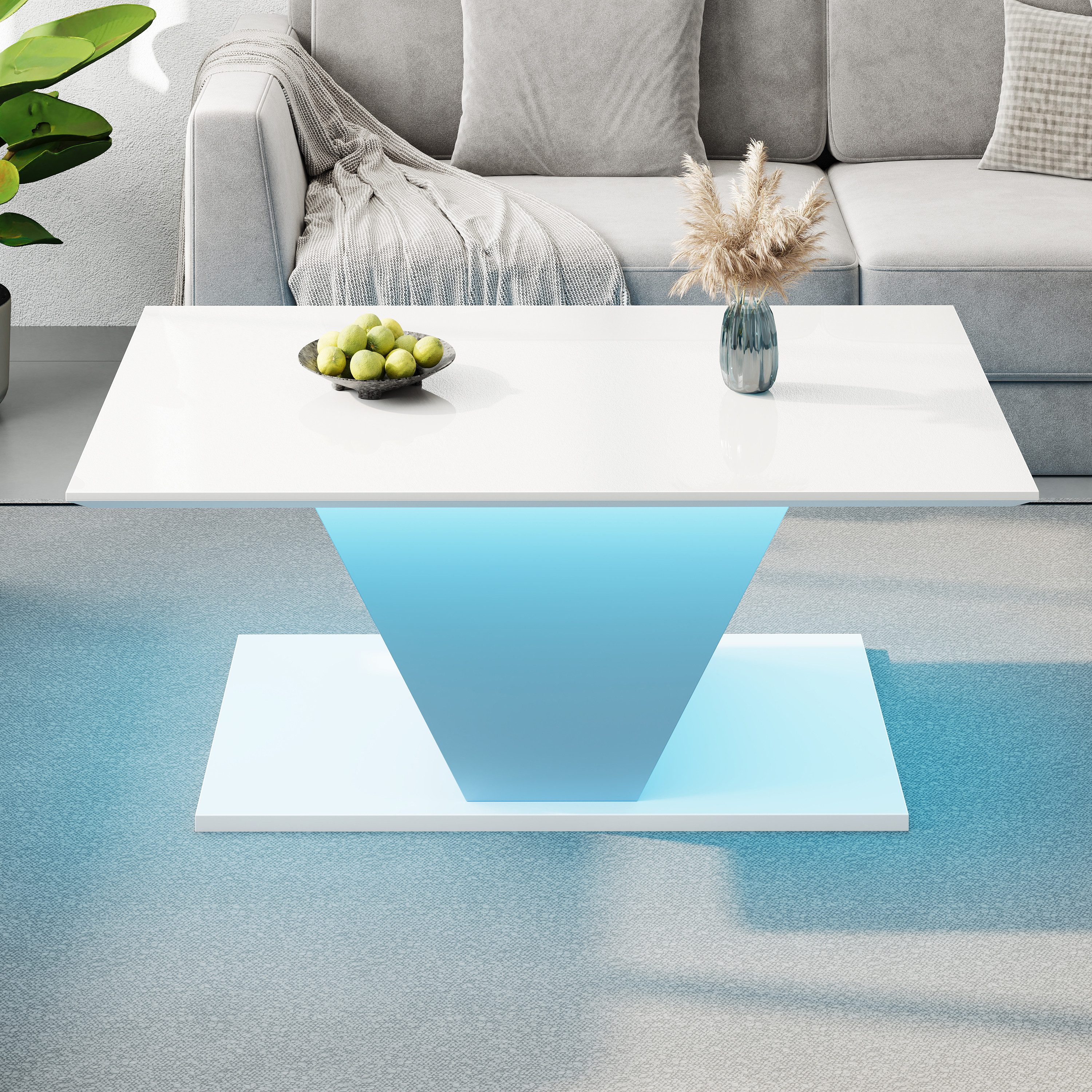 MODFU Couchtisch mit Hochglanzoberfläche (Wohnzimmertisch, Beistelltisch, 1-St., 100*50*46cm), hochglänzende Kaffeetish mit LED-Leuchten