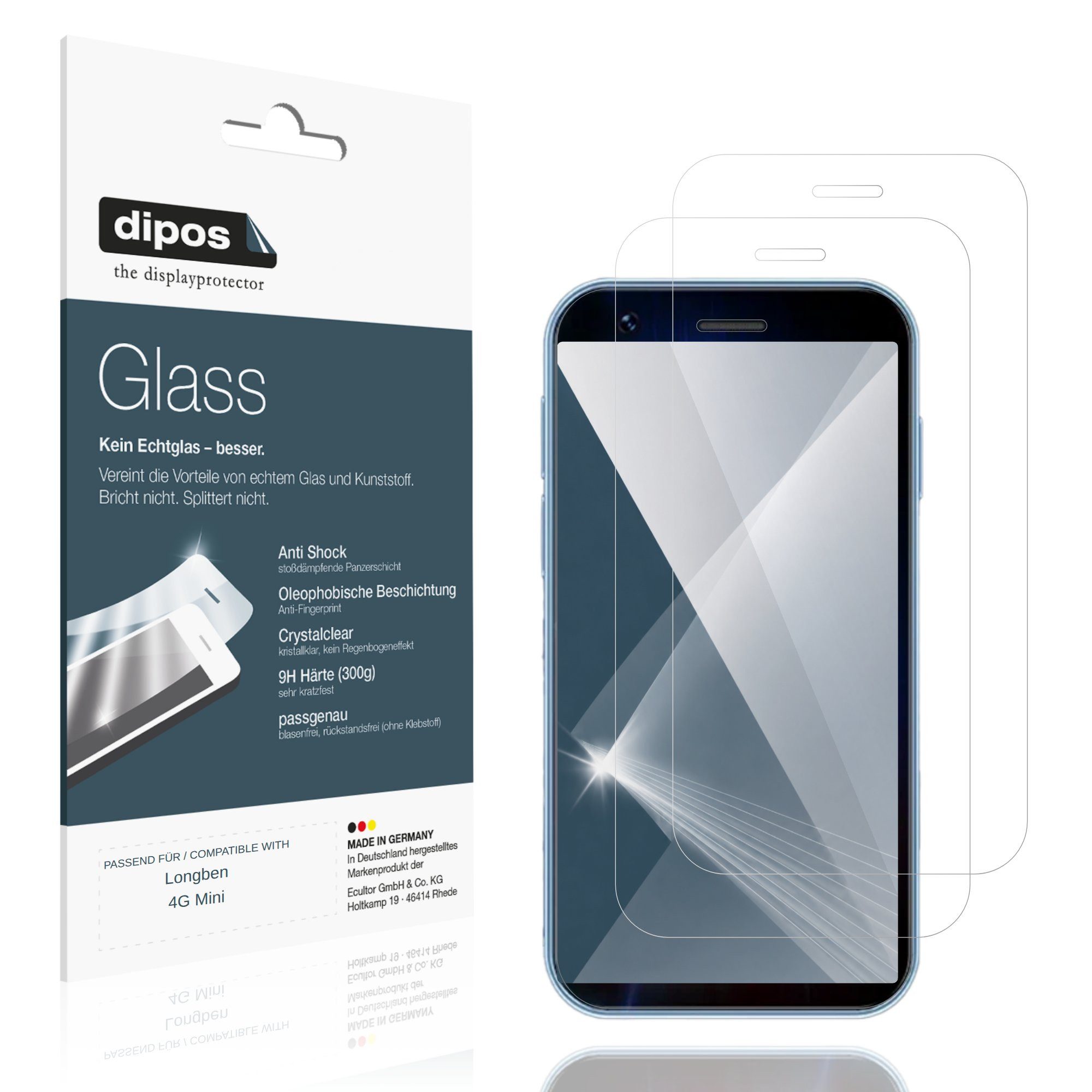 dipos Displayschutzfolie Schutzfolie für Longben 4G Mini, 2 Stück, Displayschutz Schutz Folie Made in Germany