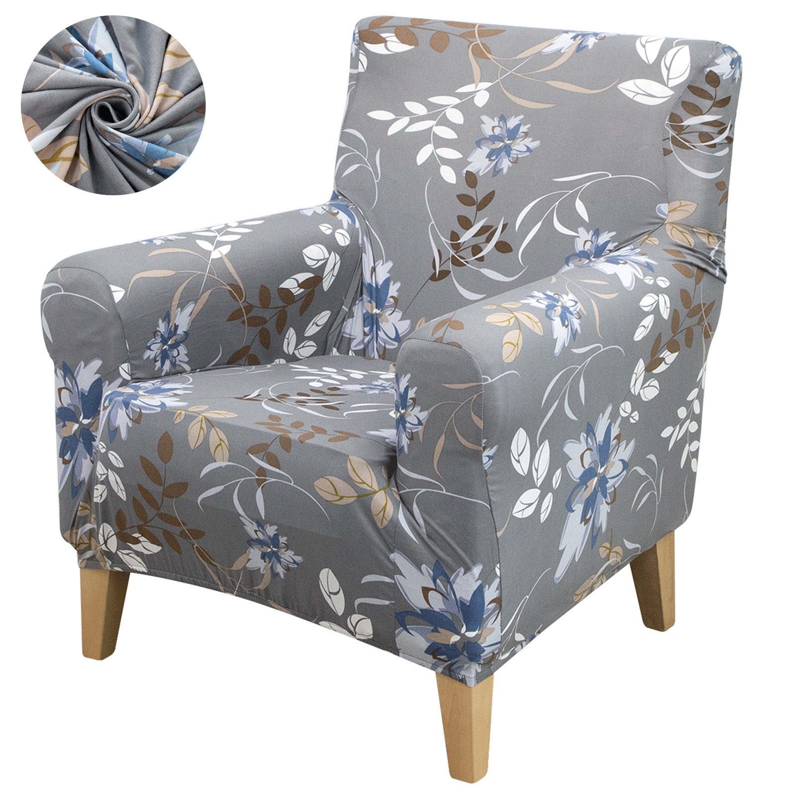 BTTO Sesselhusse Sofabezug Geblümt,Couchbezug 1 Sitzer,Sessel-Schutzhülle, Stretch Holz Arm Stuhl Abdeckung