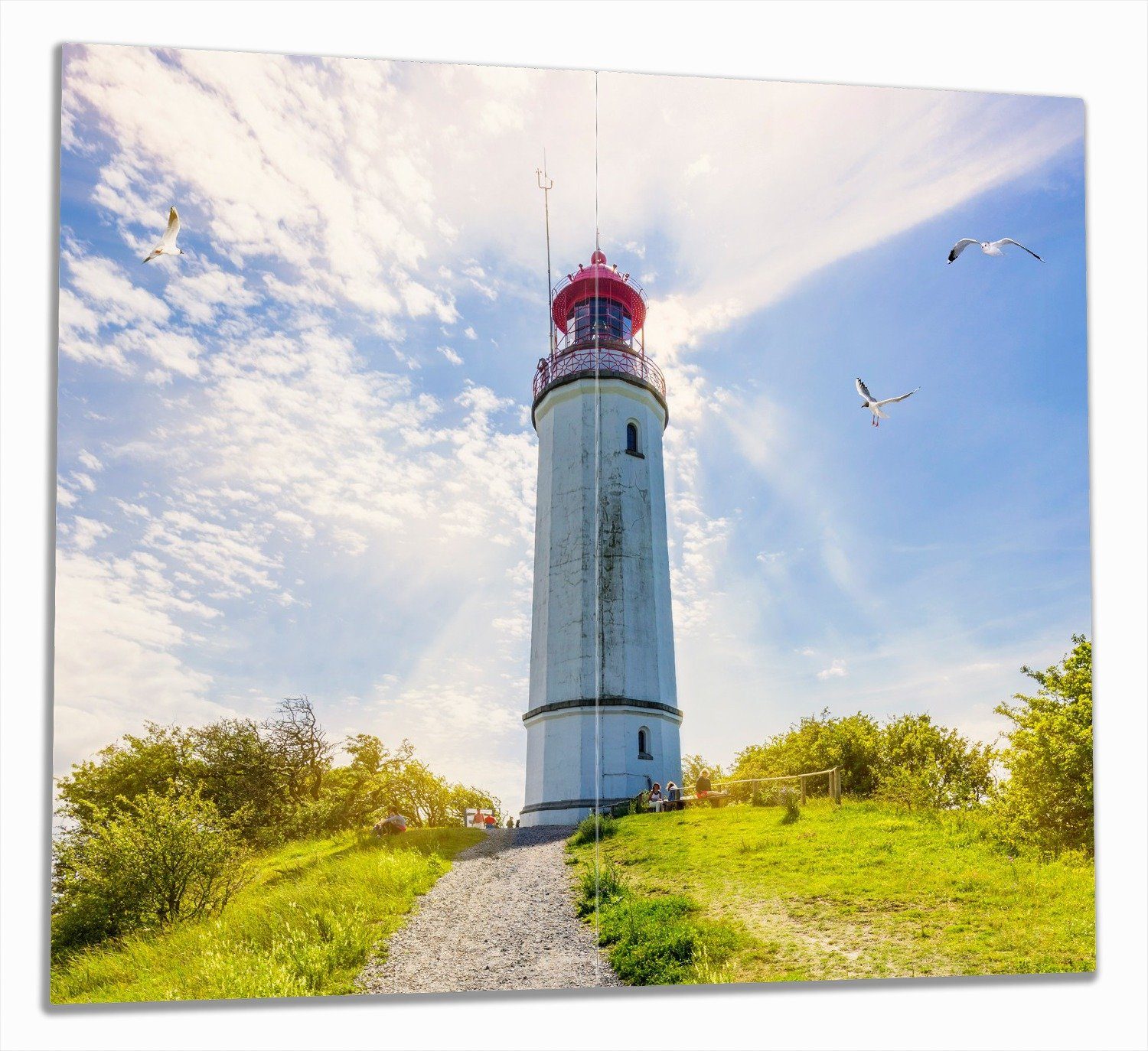 Wallario Herd-Abdeckplatte Leuchtturm auf Hiddensee bei Sonnenschein, ESG-Sicherheitsglas, (Glasplatte, 2 tlg., inkl. 5mm Noppen), verschiedene Größen