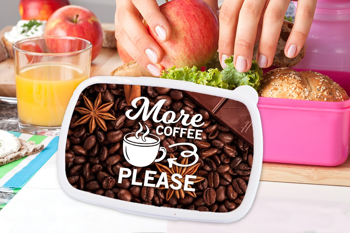 MuchoWow Lunchbox Zitate rosa (2-tlg), Snackbox, Sprichwörter Kinder, Kaffee, für Erwachsene, - Mehr Brotdose - Kaffee Mädchen, - Kunststoff Kunststoff, Brotbox bitte