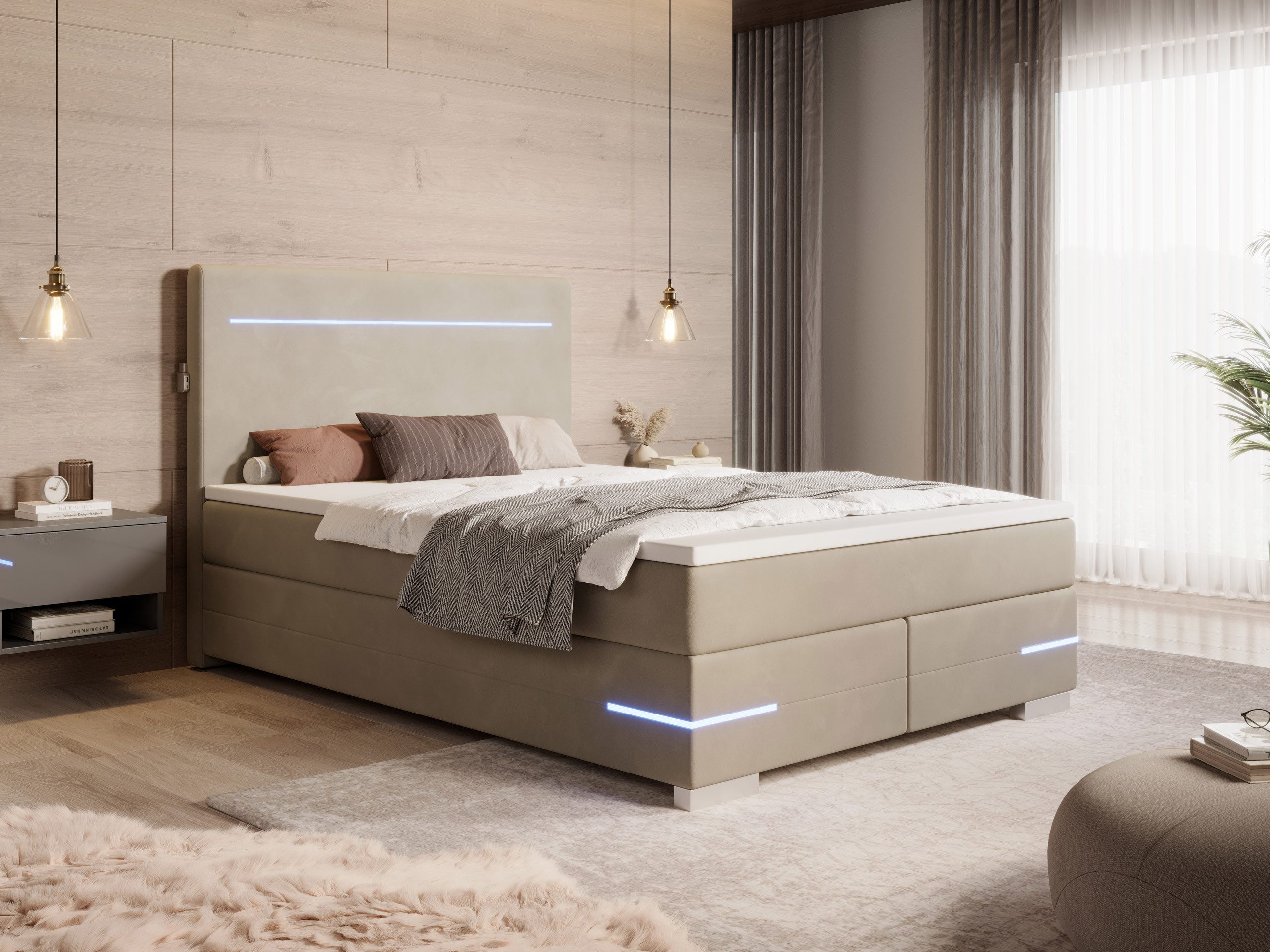 wonello Boxspringbett Portland, Samt Bett mit günstig online kaufen