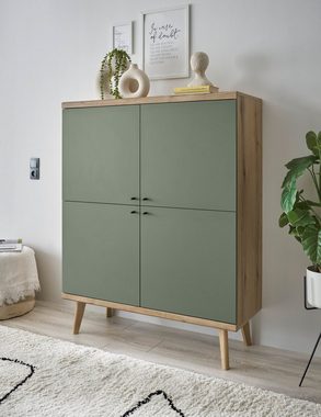 Furn.Design Highboard Juna (Kommode in Evoke Eiche mit Salbeigrün, 107 x 134 cm, 8 Fächer), skandinavisches Design