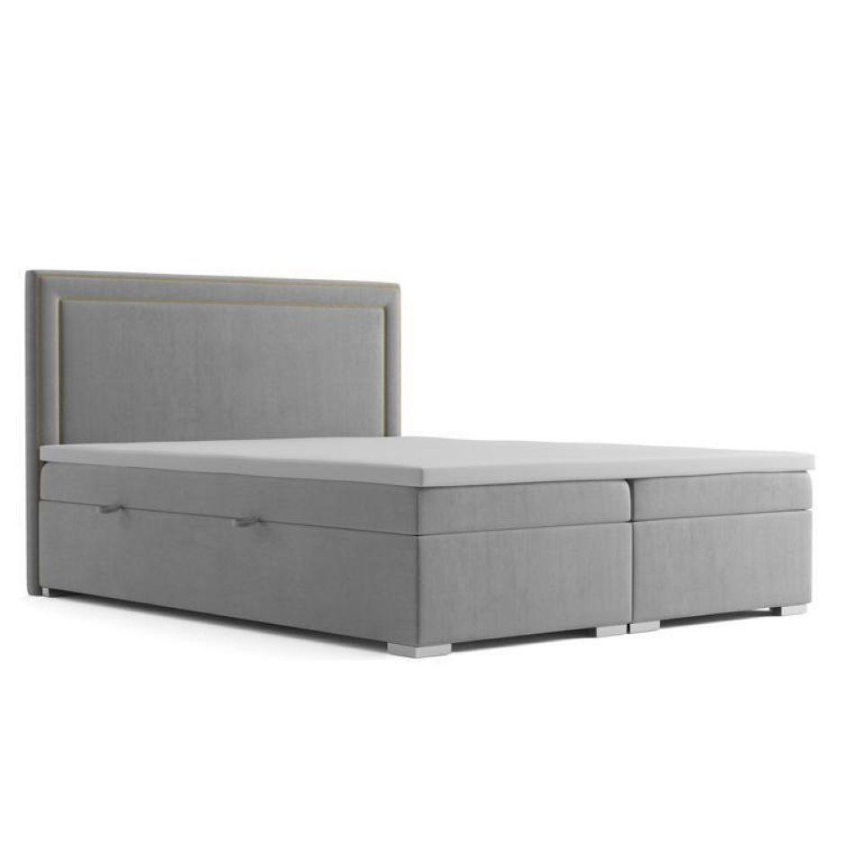 Boxspringbett, Doppel Design Europa in JVmoebel Modernes Made Polster Schlafzimmer Boxspringbett Luxus Grau Bett