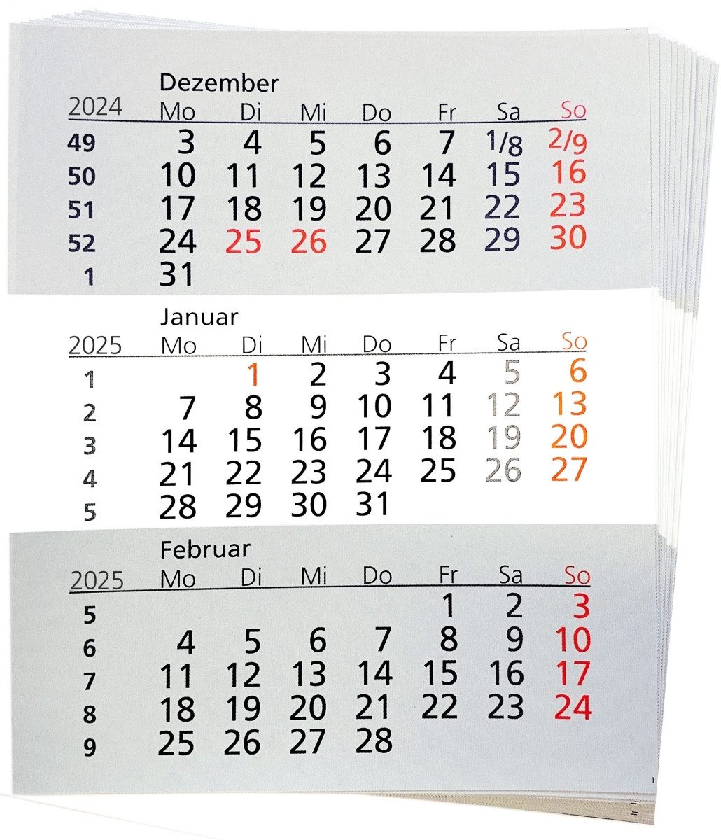 GÜSS Kalender Schreibtischkalender Einlage für 3-Monatstischkalender 10,x13cm Kalendarium 2026