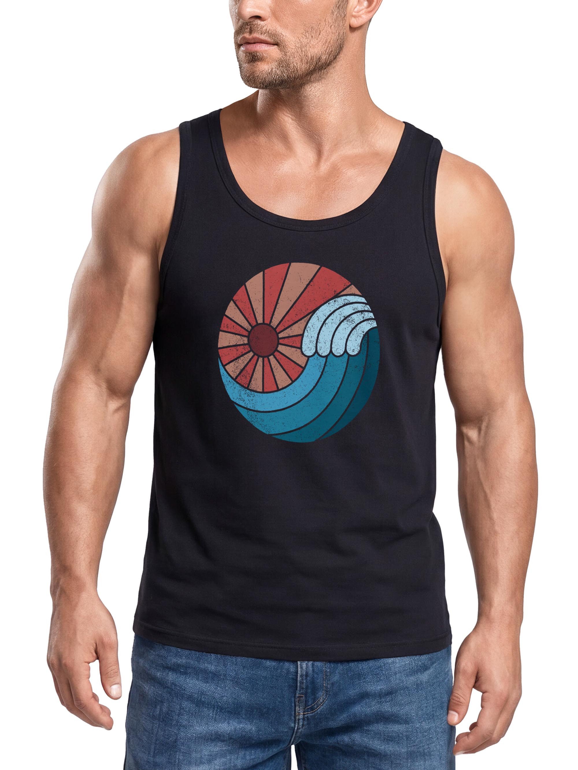 Neverless Tanktop Herren Tank-Top Welle Wave Sonne Sommer Retro Vintage Printshirt mit Print