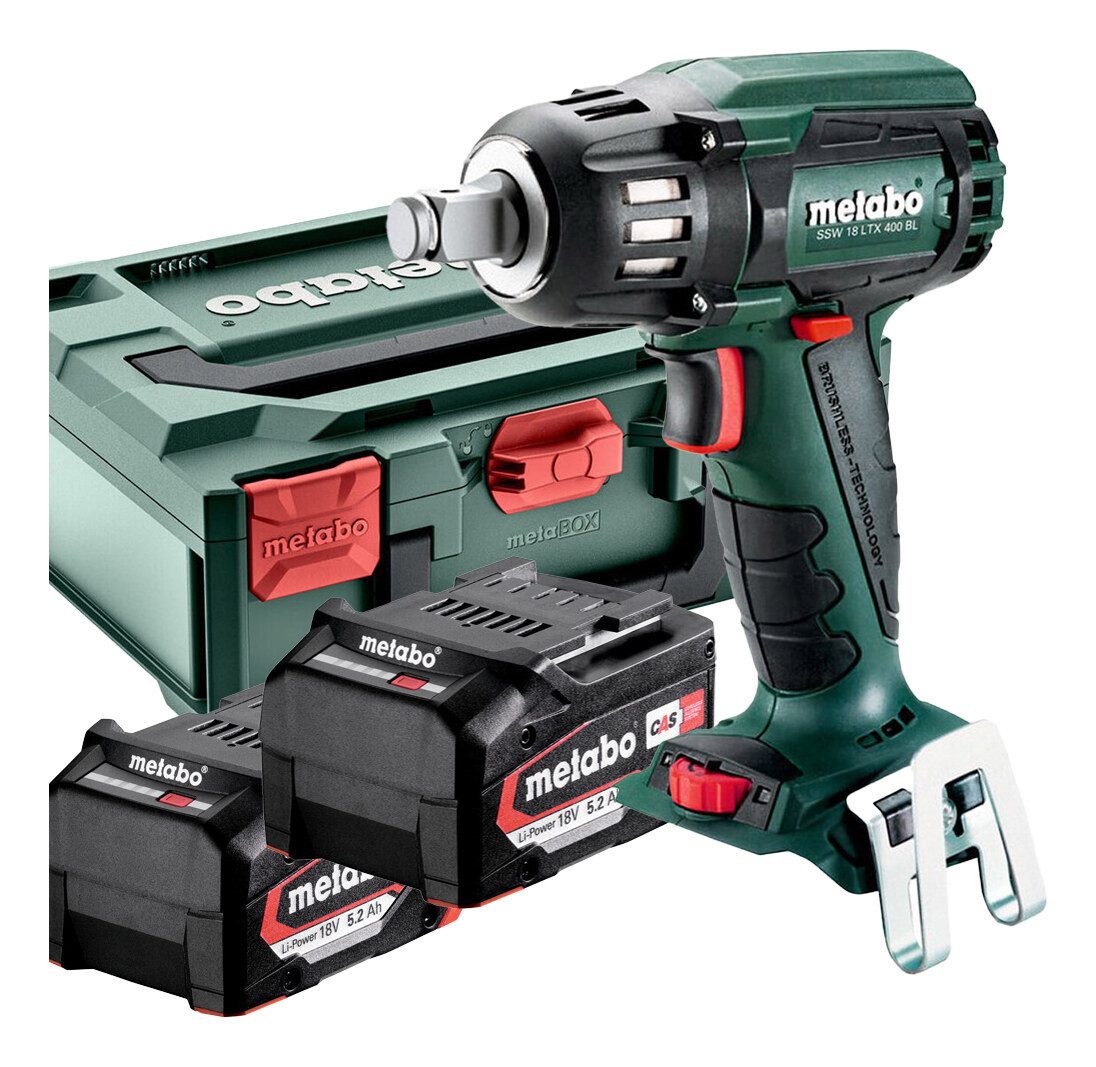 metabo Akku-Schlagschrauber SSW 18 LTX 400 BL, 2150 U/min, 400 Nm, 2 x 5,2 Ah Li-Ion in Metabox