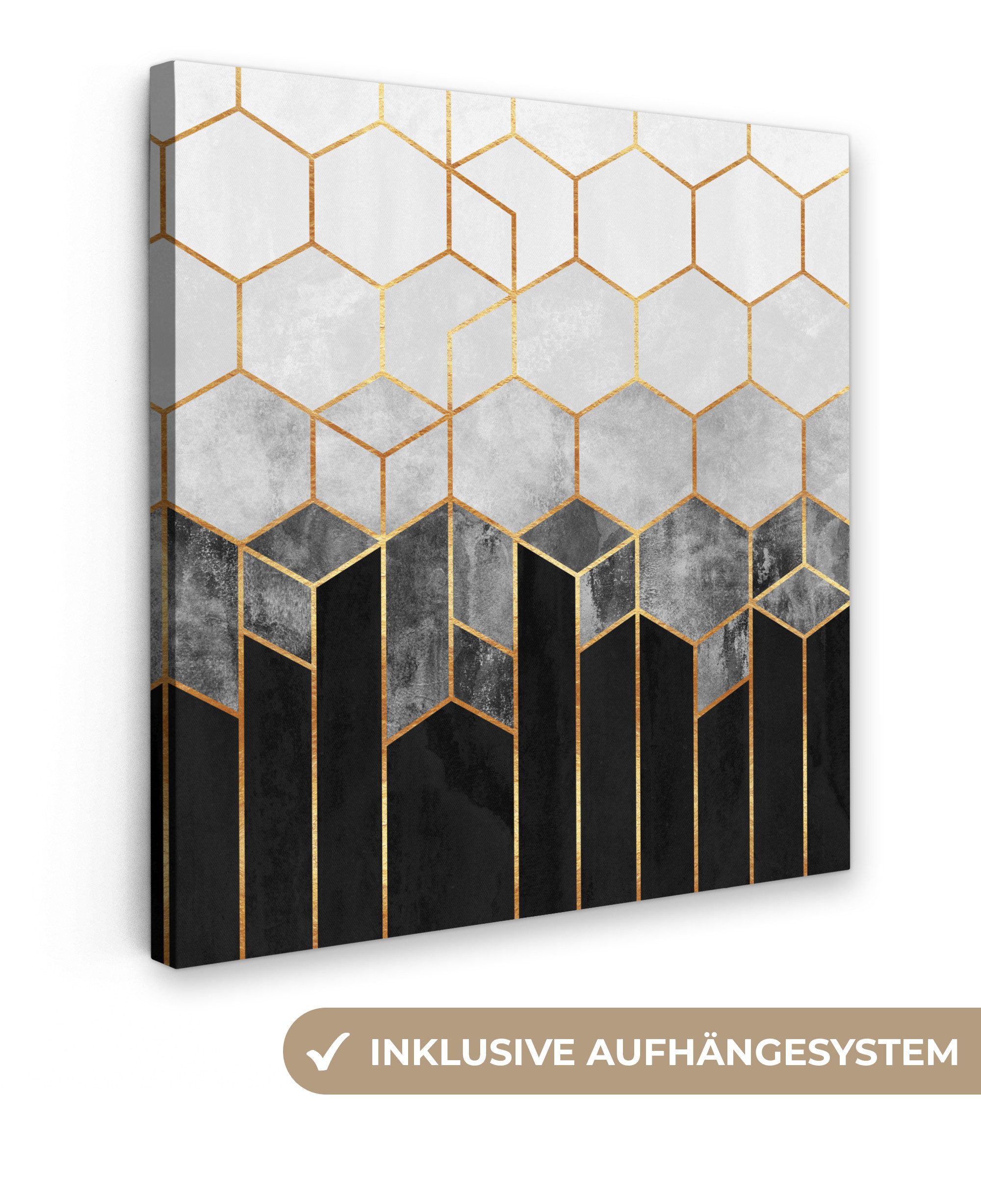 OneMillionCanvasses® Leinwandbild Gold - Sechseck - Chic - Muster - Luxus, Fotodruck (1 St), Wandbild, Deko Schlafzimmer Wohnzimmer Flur 20x20 cm