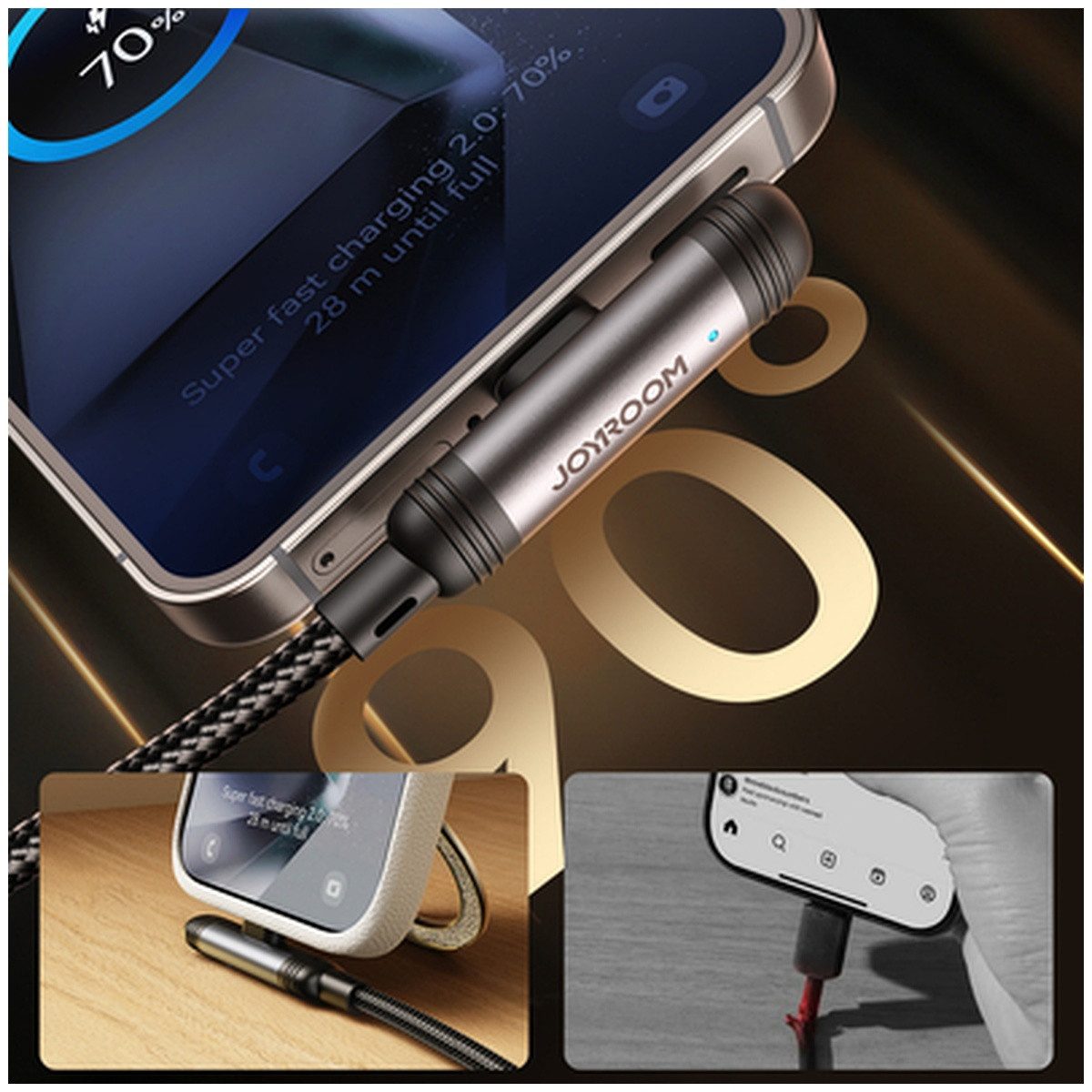 JOYROOM Joyroom S A56 EnjoyX Series 90 USB-A USB-C 3A Kabel 1.2mm Smartphone-Ladegerät – Bild 4 von 5