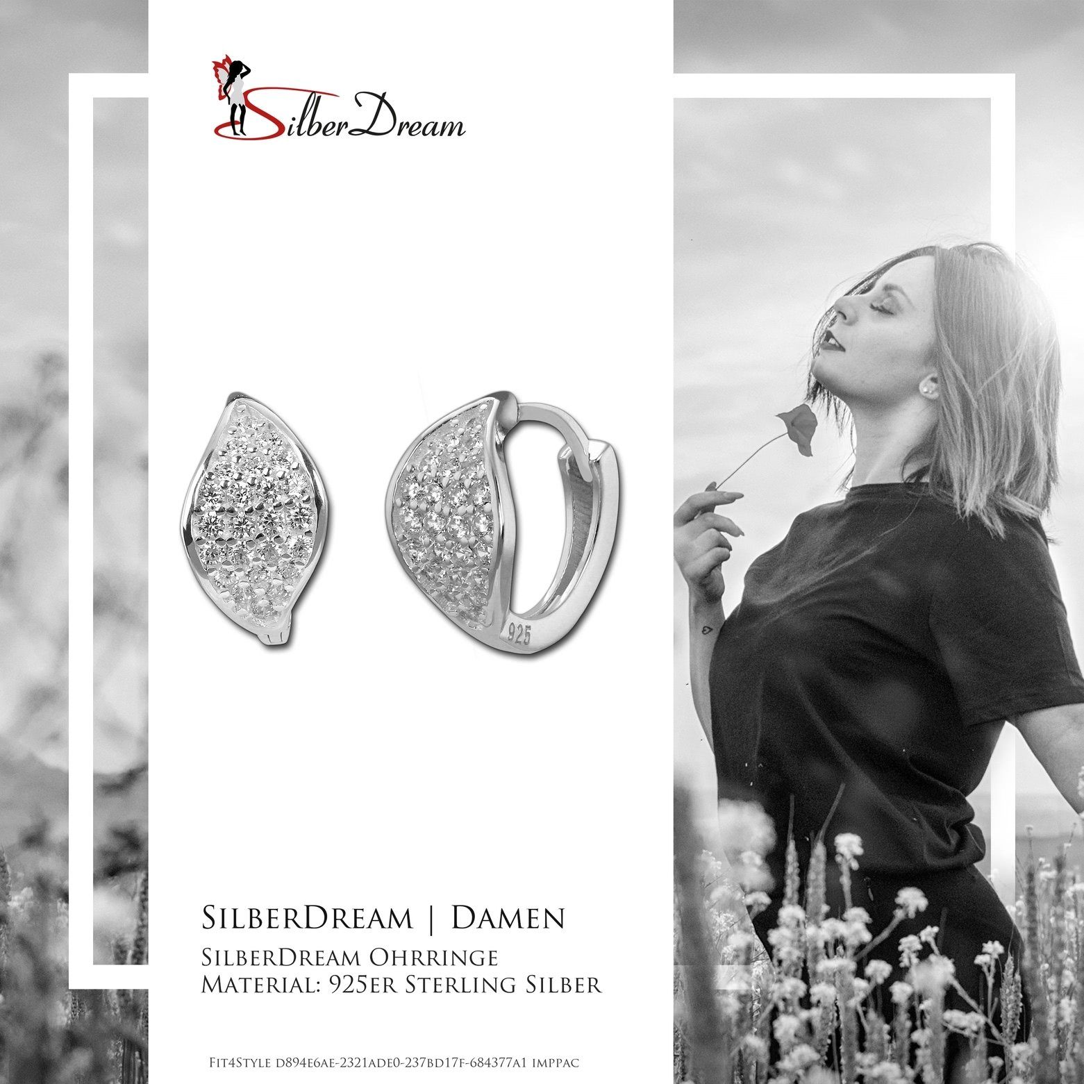SilberDream Paar Creolen SilberDream Ohrringe 14mm Damen 925 Silber (Creolen), Damen Creolen Blatt aus 925 Sterling Silber, Farbe: silber, weiß – Bild 4 von 5