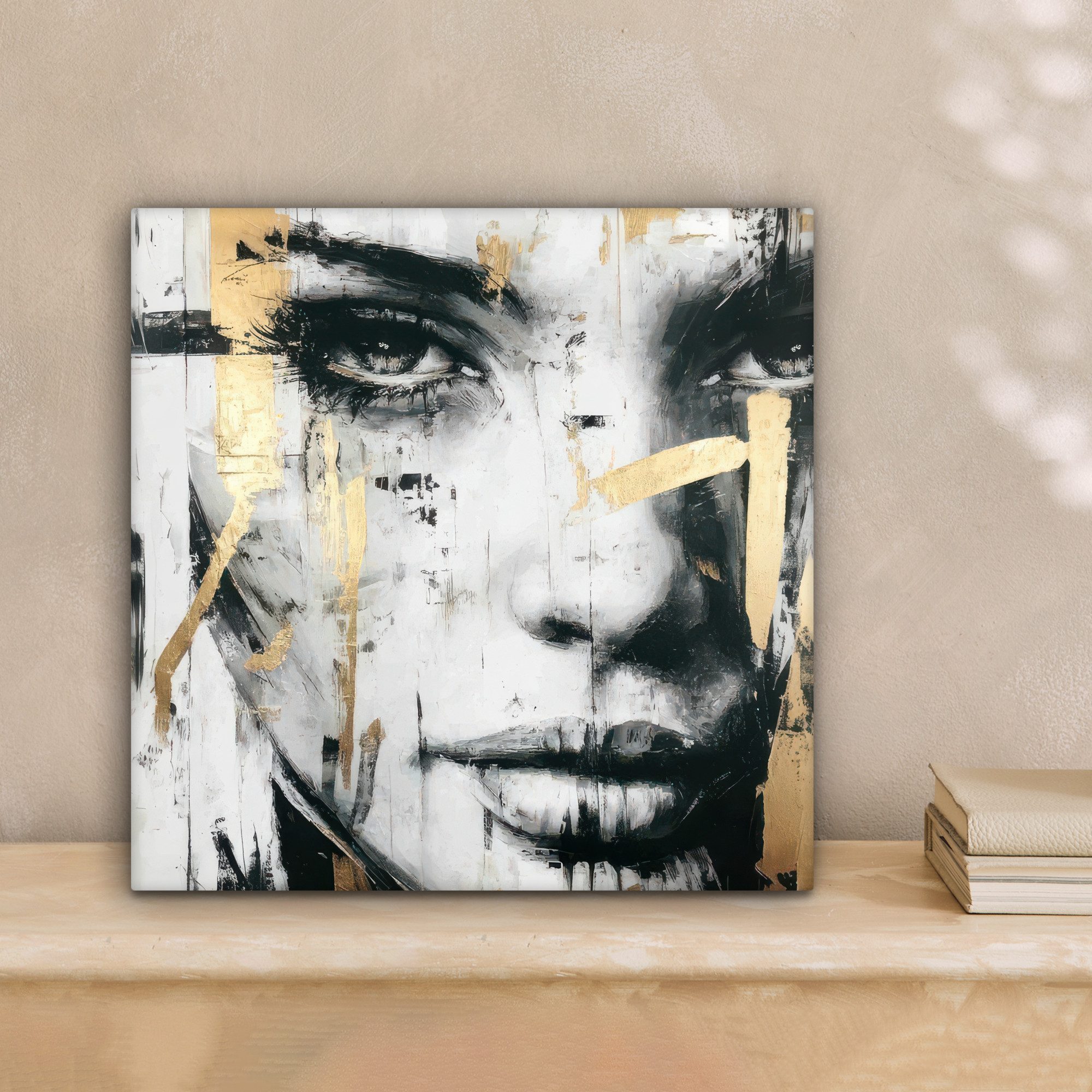 OneMillionCanvasses® Leinwandbild Porträt - Frau - Pinselstriche - Gold, Fo günstig online kaufen